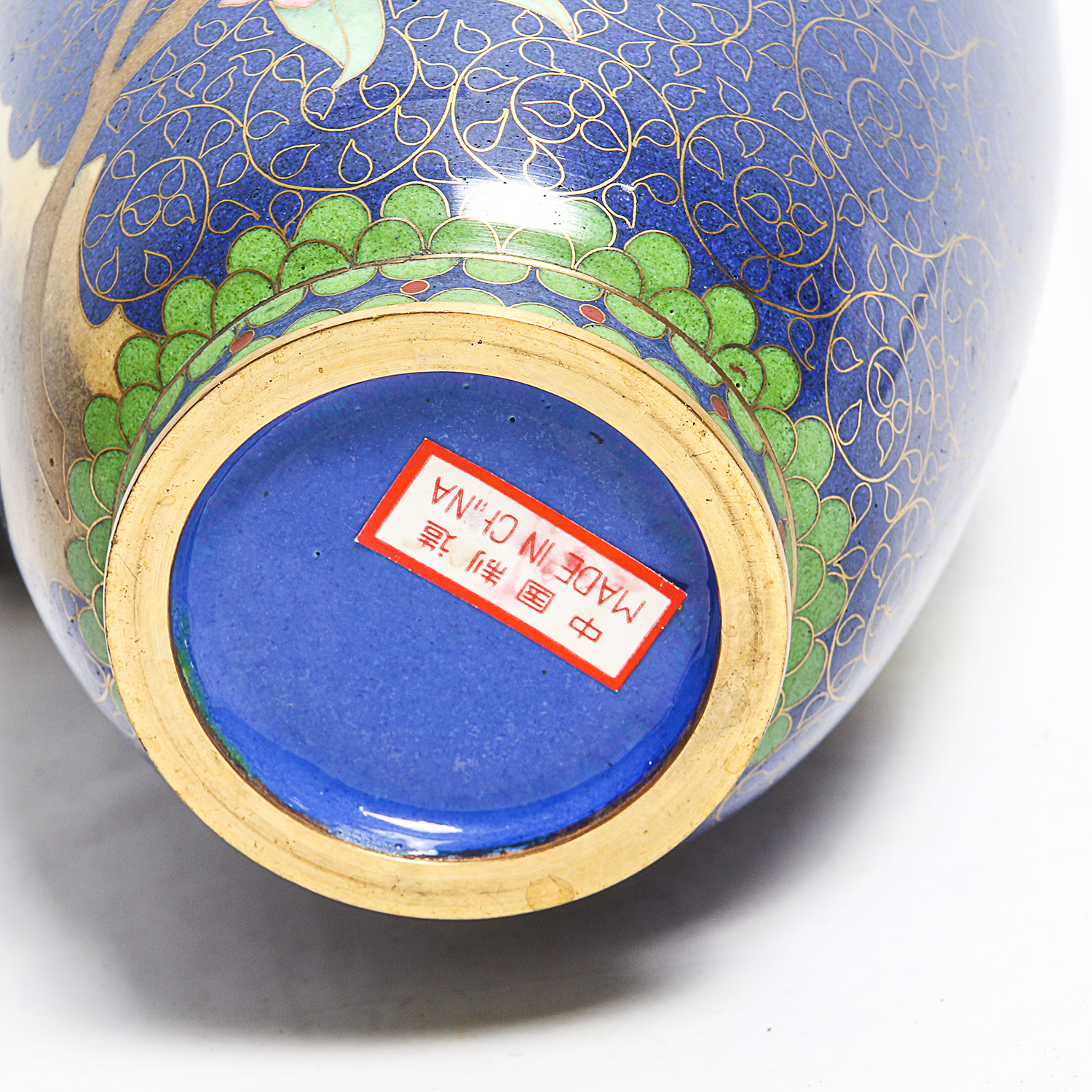 Cloisonné Vase with Cherry Blossoms and Wooden Stand