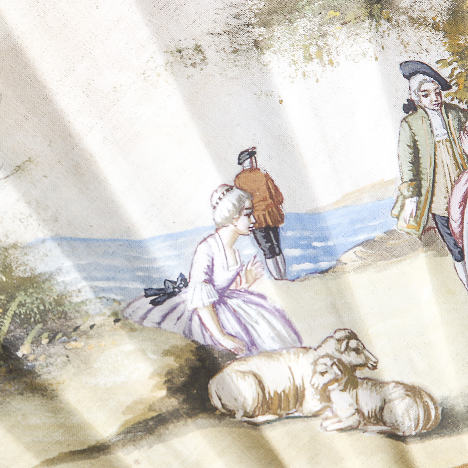 Handpainted Fan in an Ornately Carved Wooden Frame with Gilt