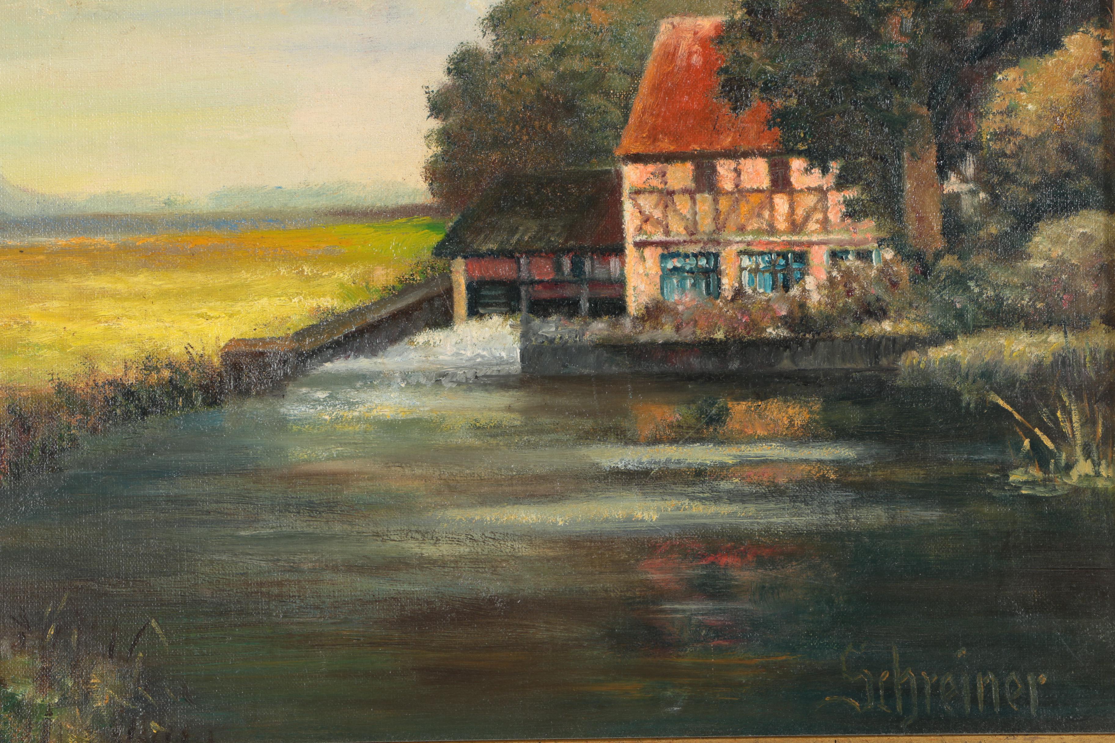 Schreiner Oil on Board of an Old Mill
