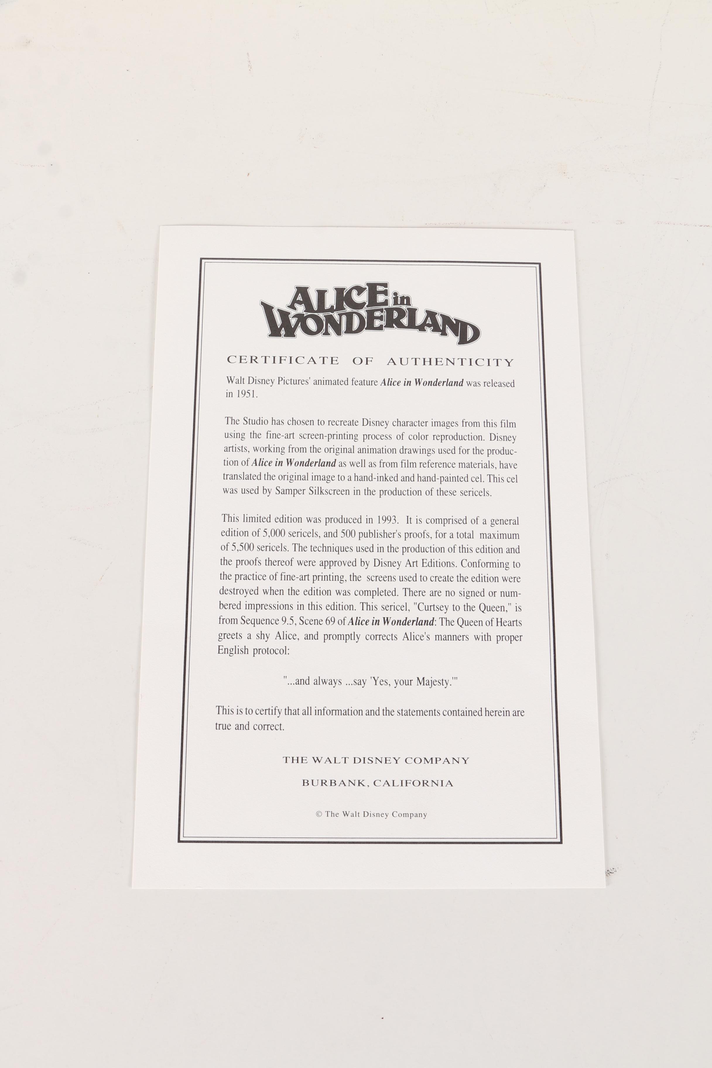 The Walt Disney Company Limited Edition Sericel "Alice in Wonderland"