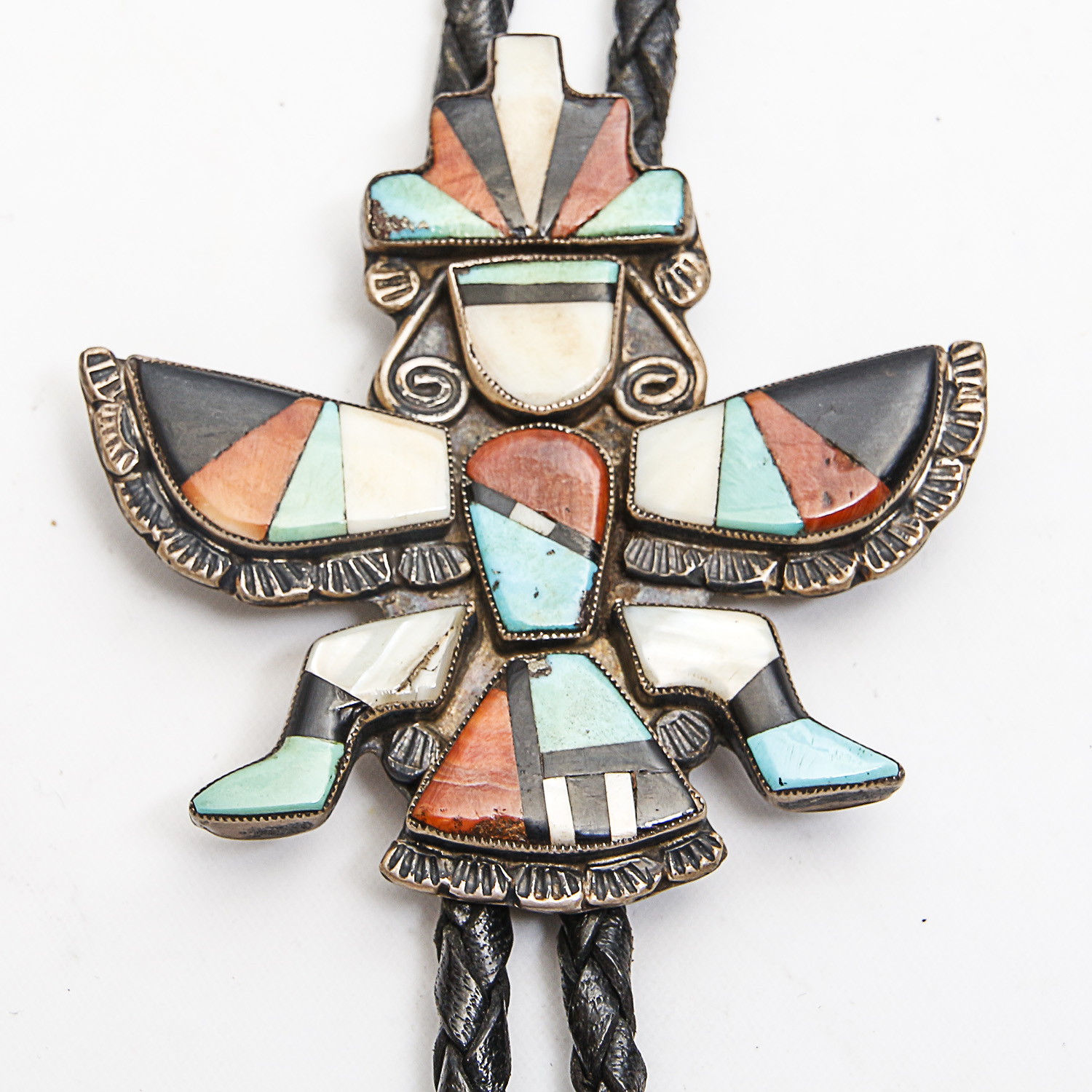 Knife Wing Diety Sterling Silver Mosaic Gemstone Inlay Bolo Ties