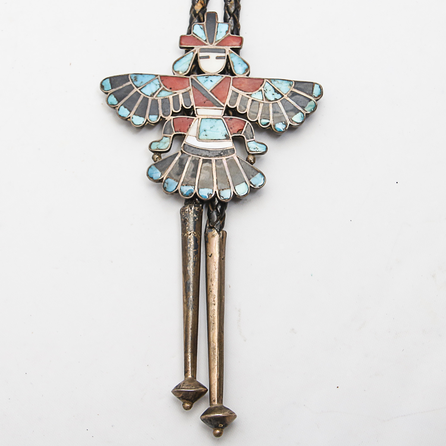 Knife Wing Diety Sterling Silver Mosaic Gemstone Inlay Bolo Ties