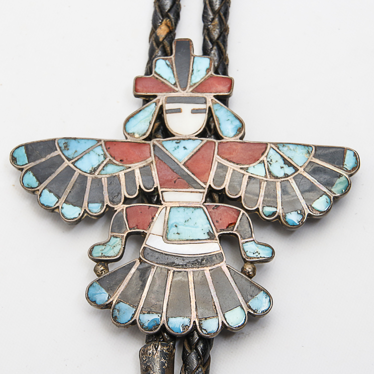 Knife Wing Diety Sterling Silver Mosaic Gemstone Inlay Bolo Ties