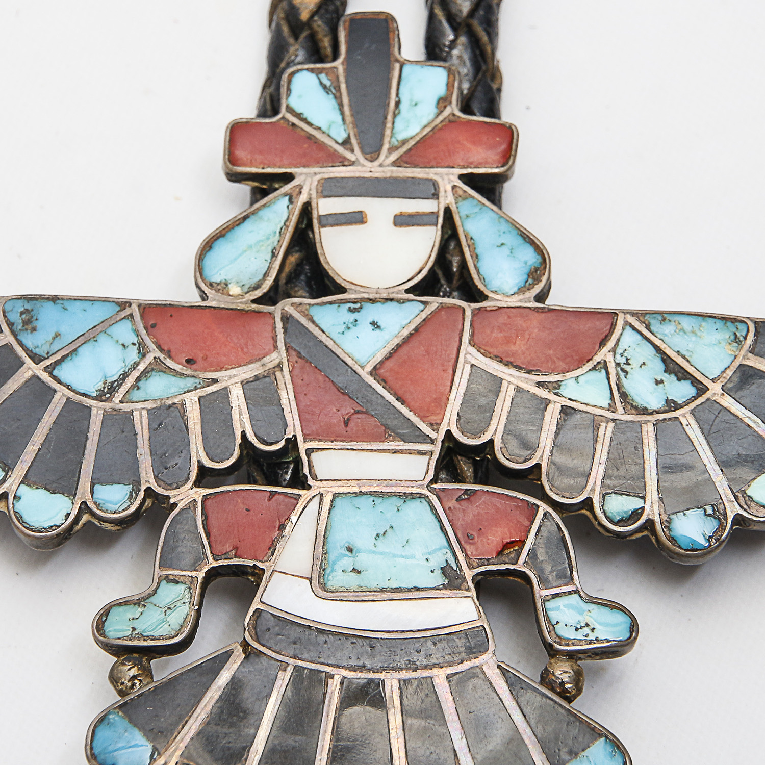 Knife Wing Diety Sterling Silver Mosaic Gemstone Inlay Bolo Ties