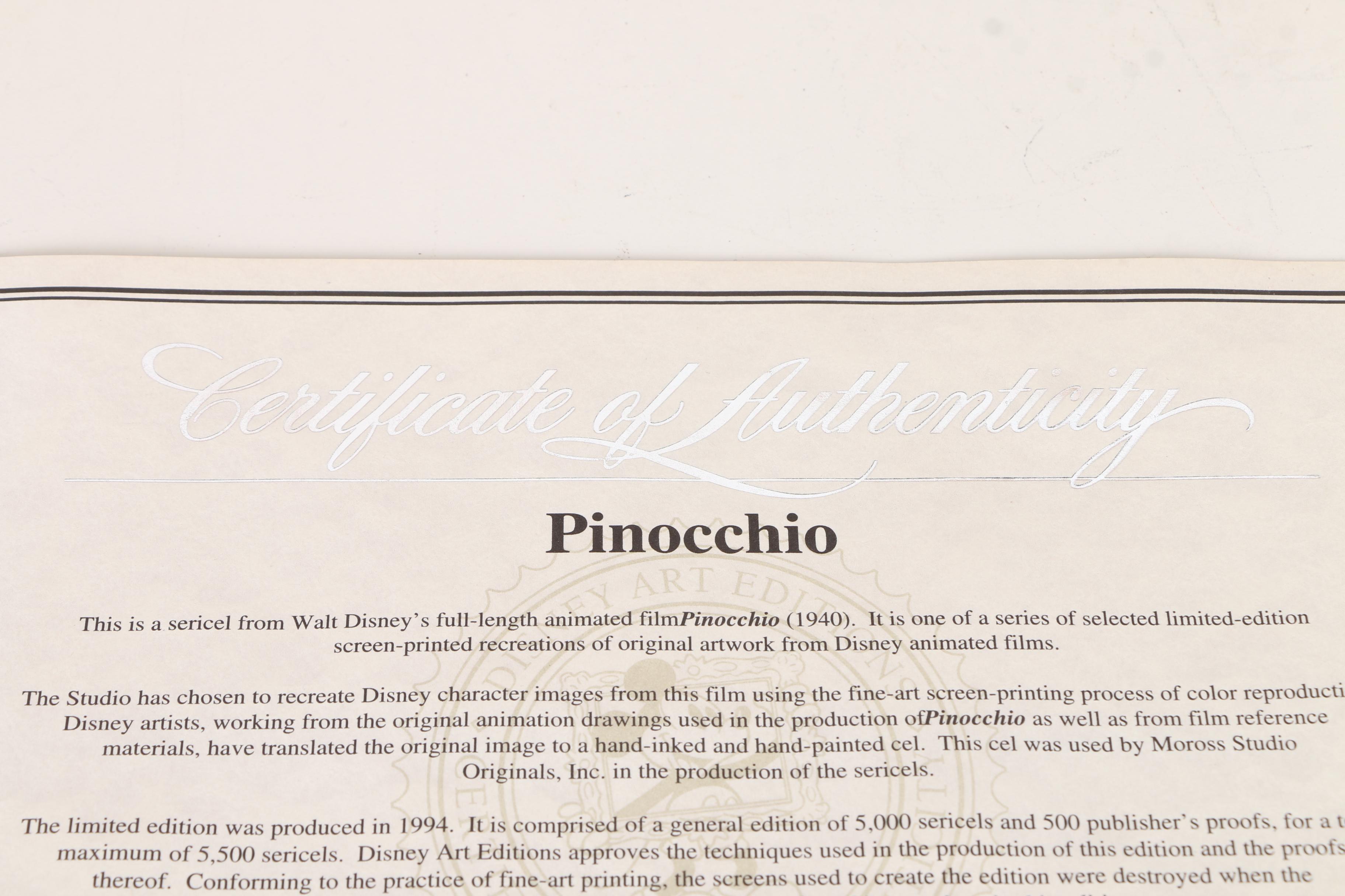 The Walt Disney Company Limited Edition Sericel "Pinocchio"