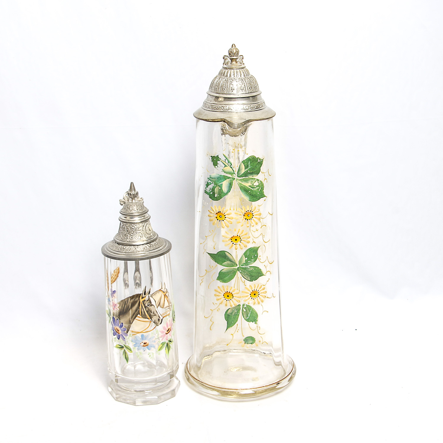 Pair of Handpainted Vintage German Glass Steins