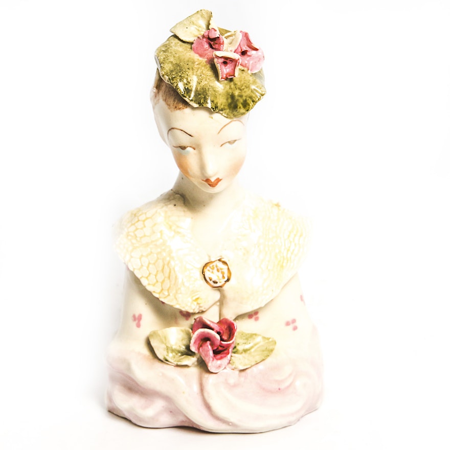 Vintage Handpainted Porcelain Bust of a Woman
