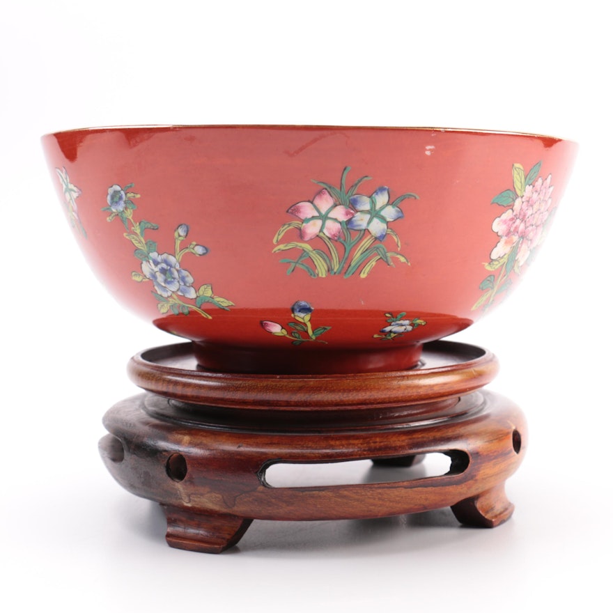 Red Ceramic Floral Bowl