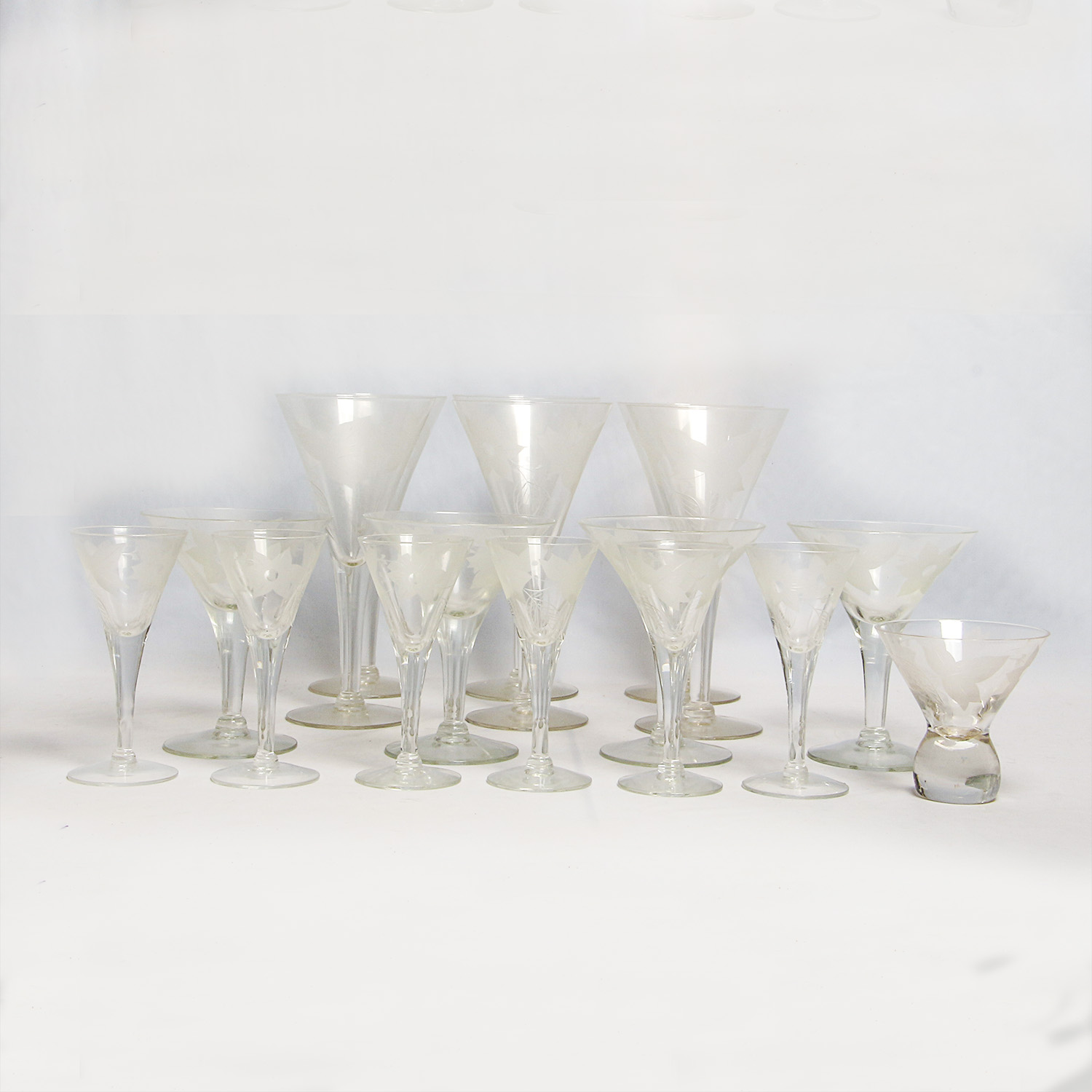 Collection of Vintage Etched Glass Stemware
