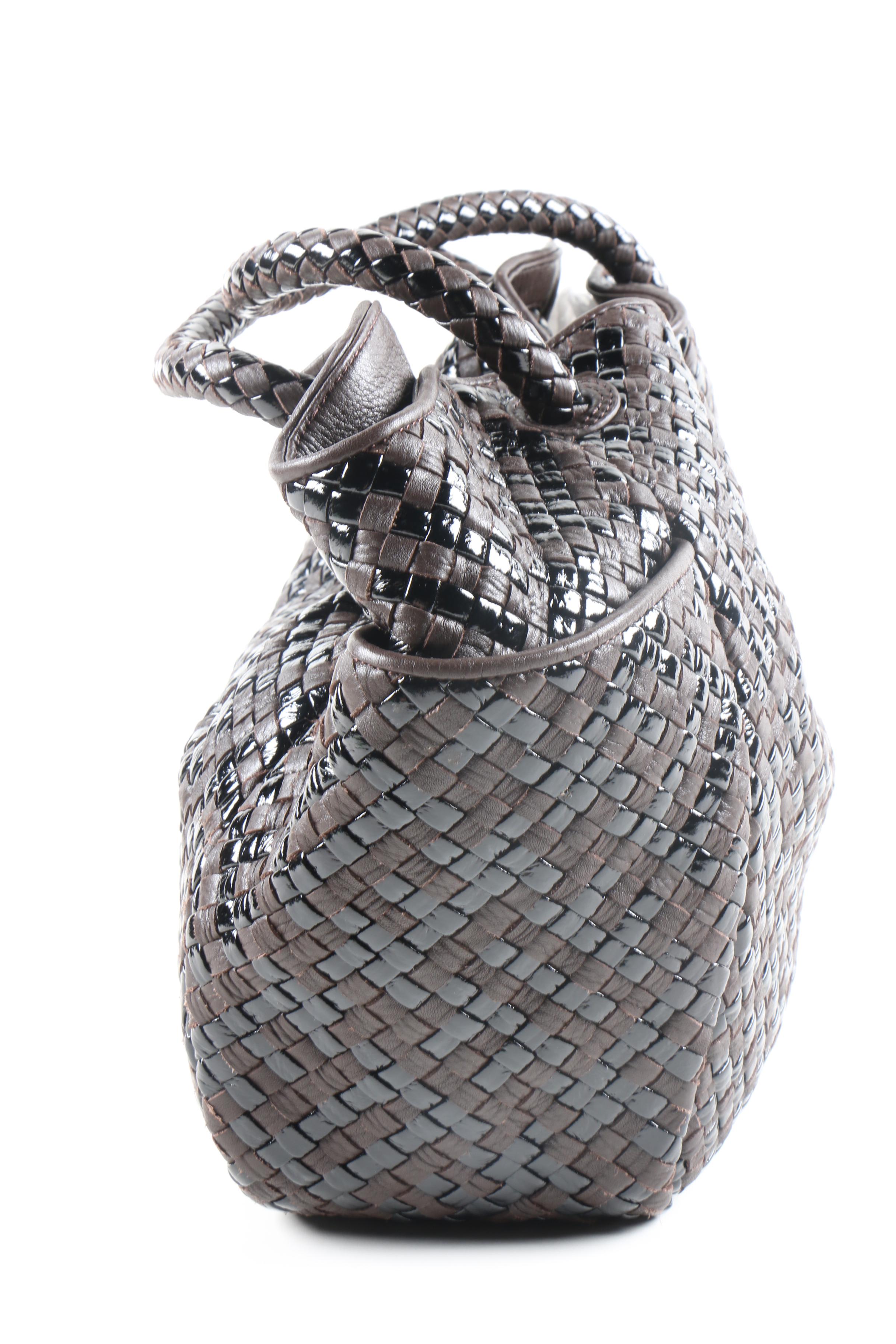 Dark Brown and Black Weaved Leather Tote by Clare