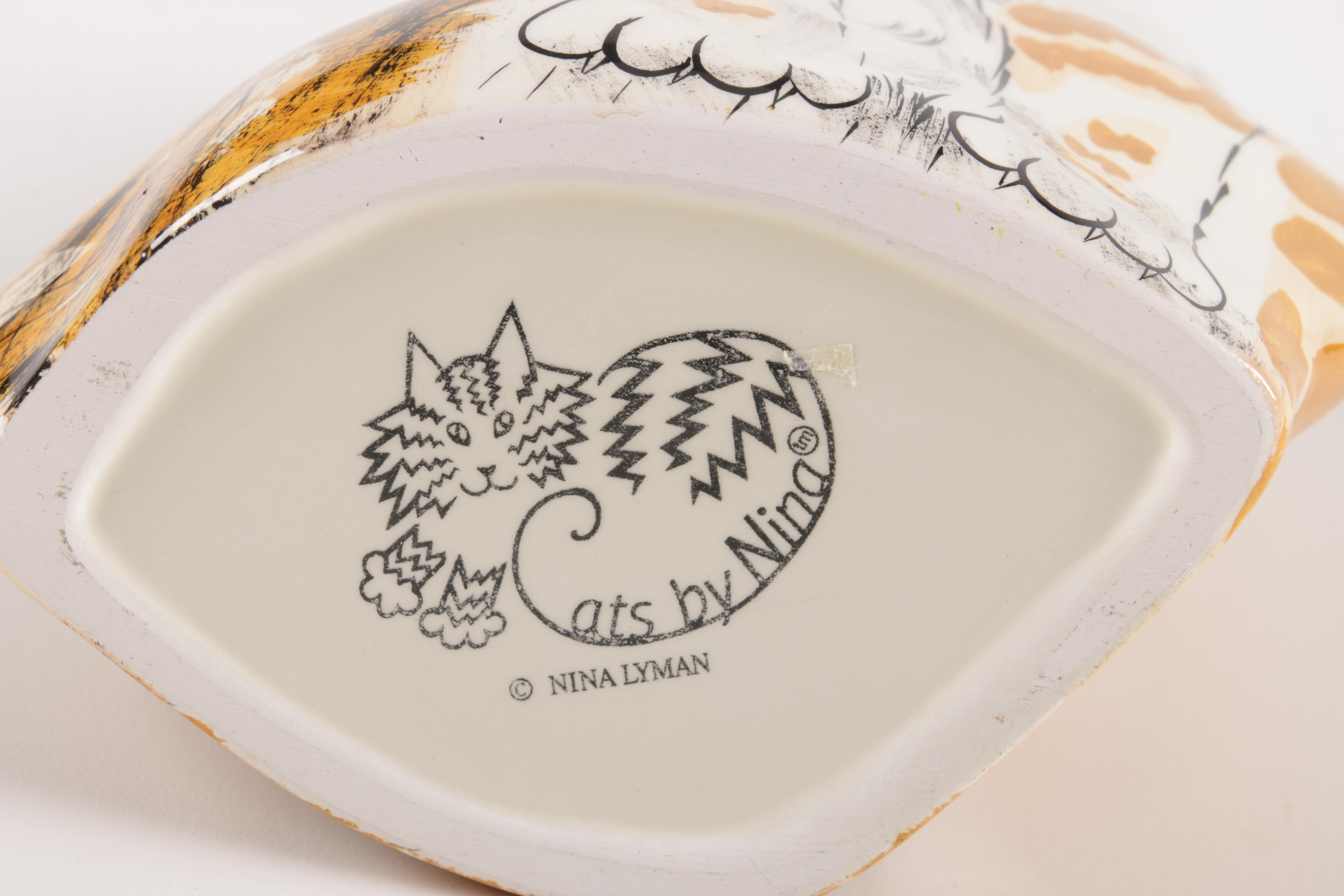 Cat Figurines and Teapot Including Herend