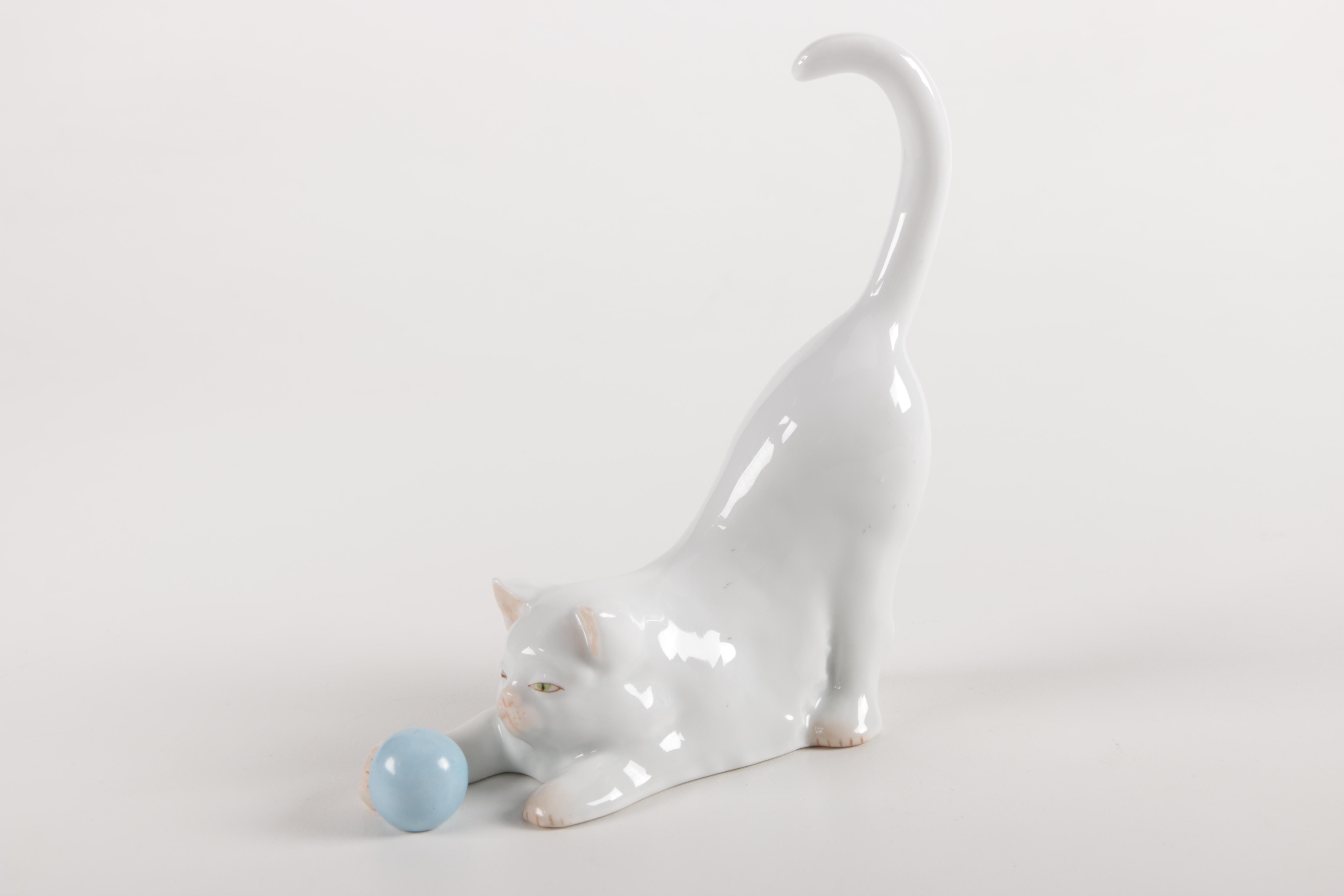 Cat Figurines and Teapot Including Herend