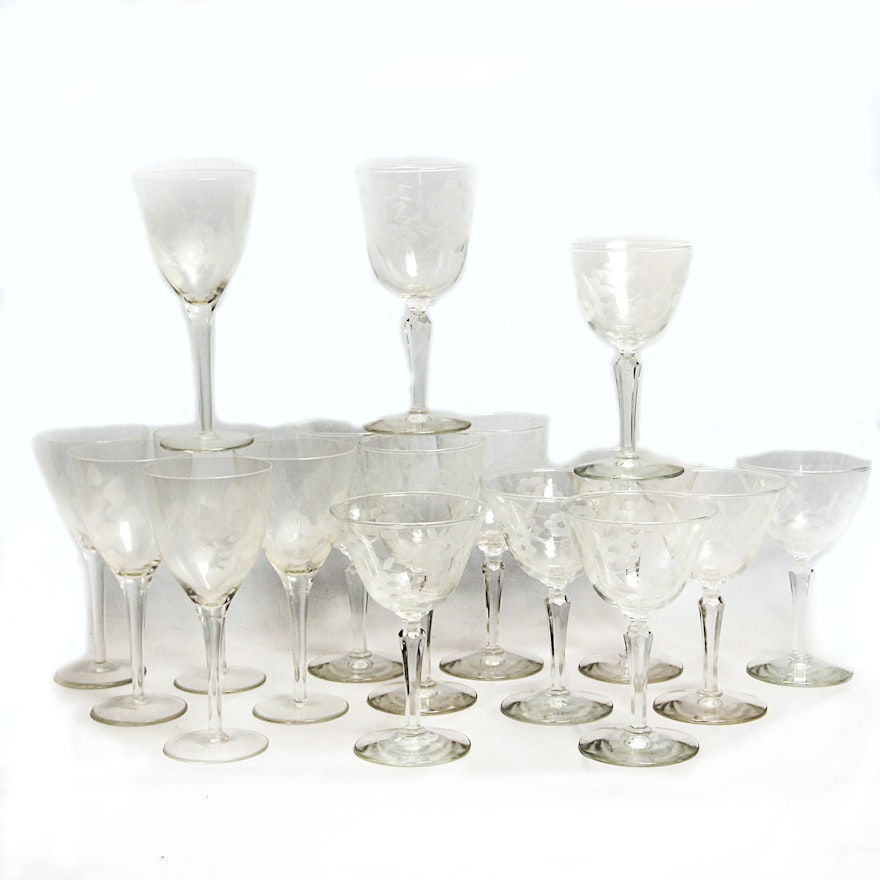 Collection of Etched Floral Stemware