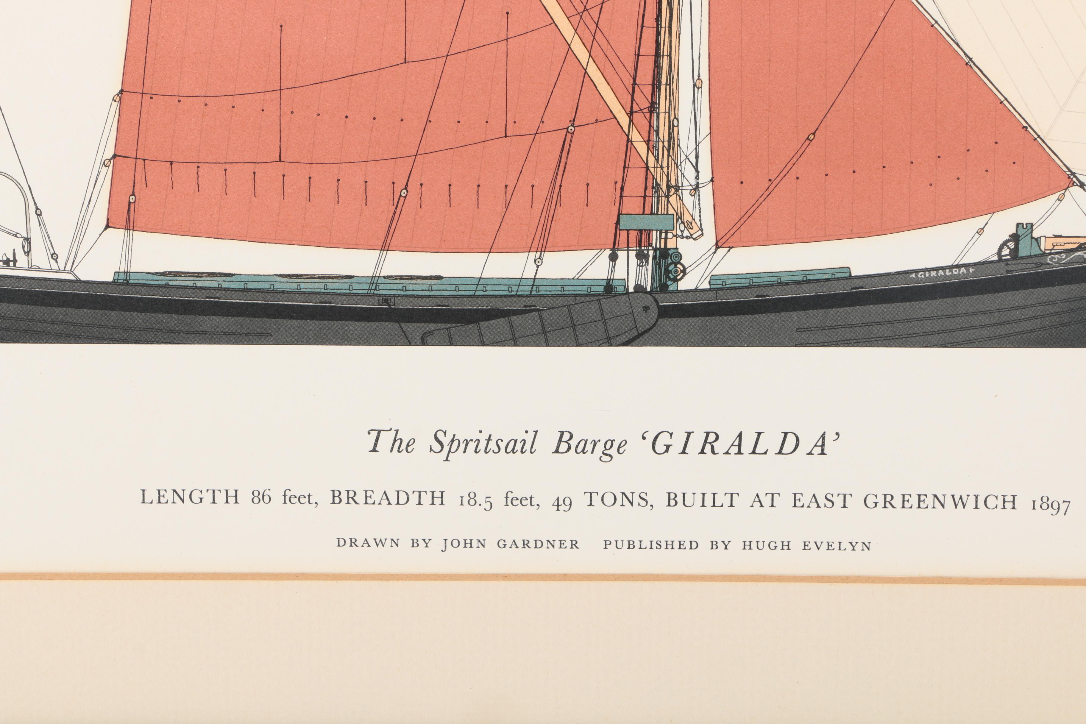 Color Lithograph After John Gardner "The Spritsail Barge 'Giralda'"