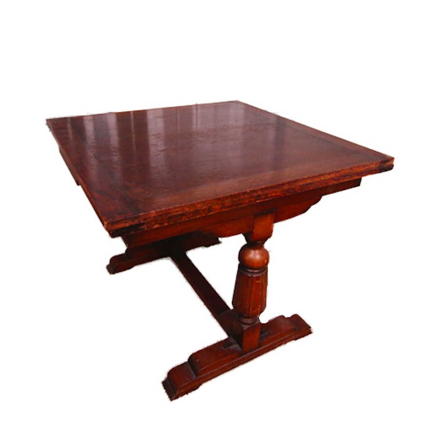 Vintage Stained Oak Amish Style Trestle Table