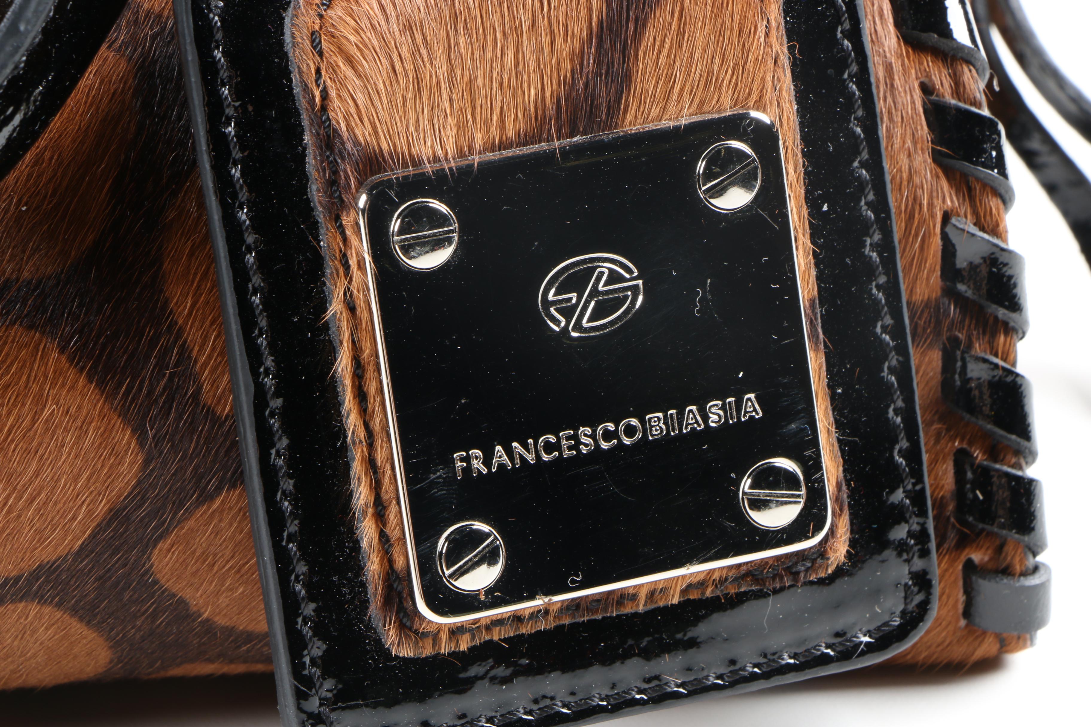 Francesco Biasia Calf Hair and Patent Leather Handbag