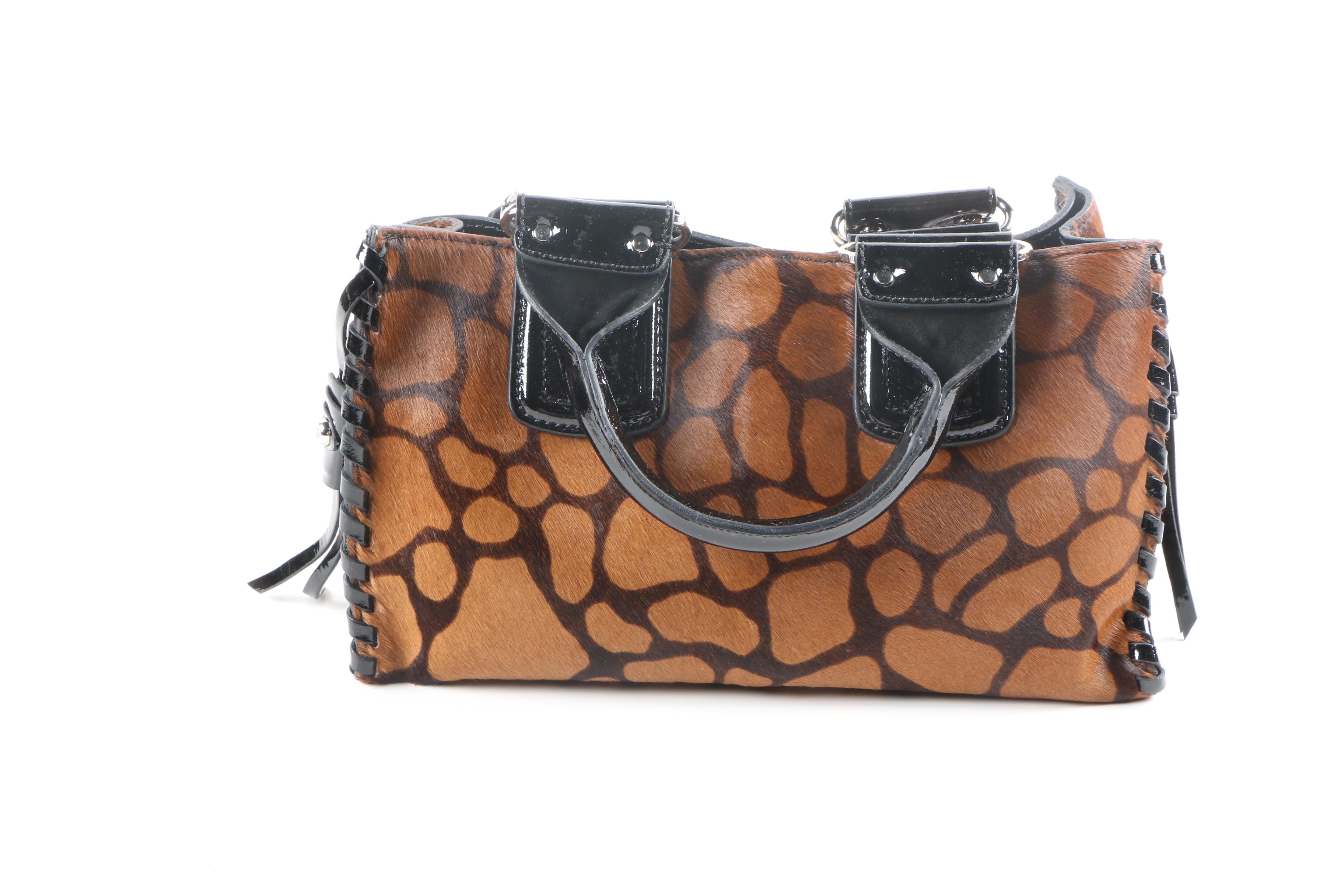 Francesco Biasia Calf Hair and Patent Leather Handbag