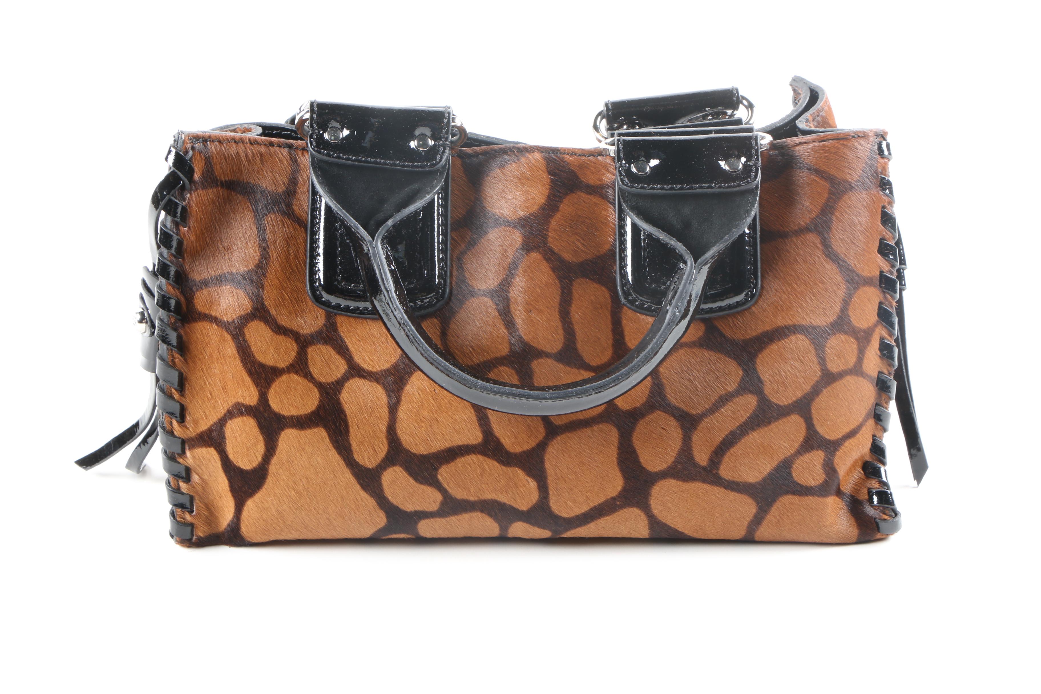 Francesco Biasia Calf Hair and Patent Leather Handbag