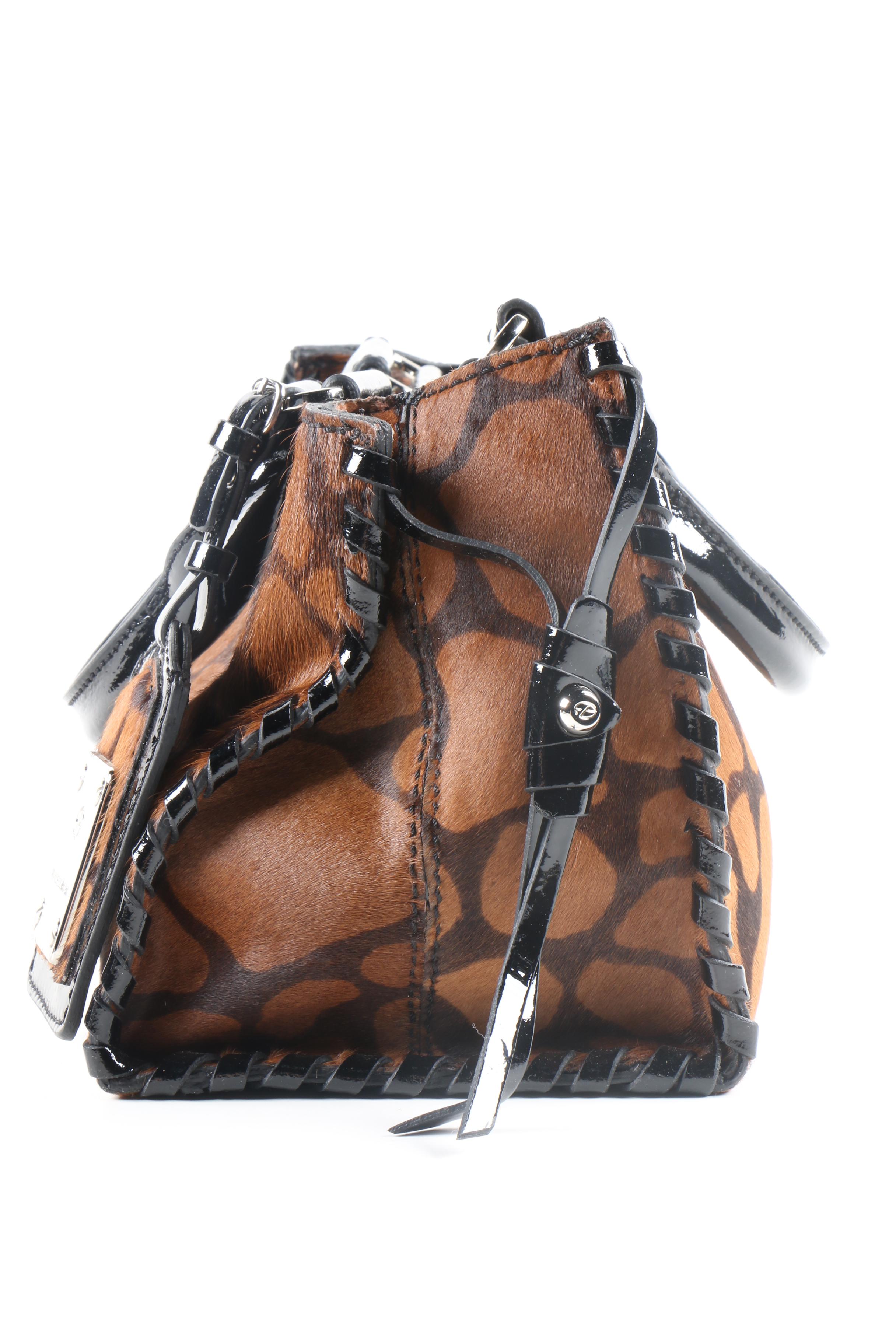 Francesco Biasia Calf Hair and Patent Leather Handbag