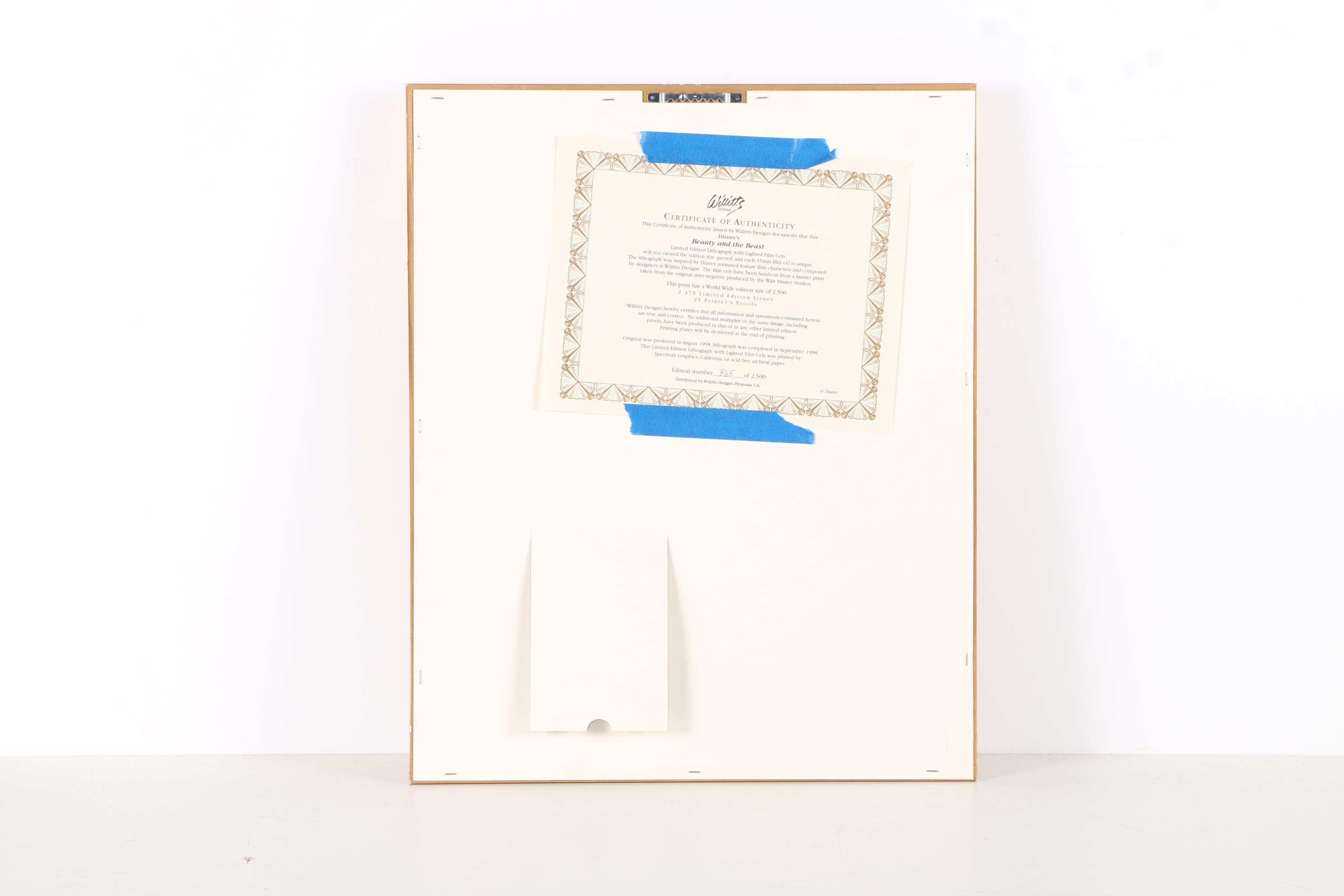 Disney's Limited Edition Lithograph With Lighted Film Cel "Beauty and the Beast"