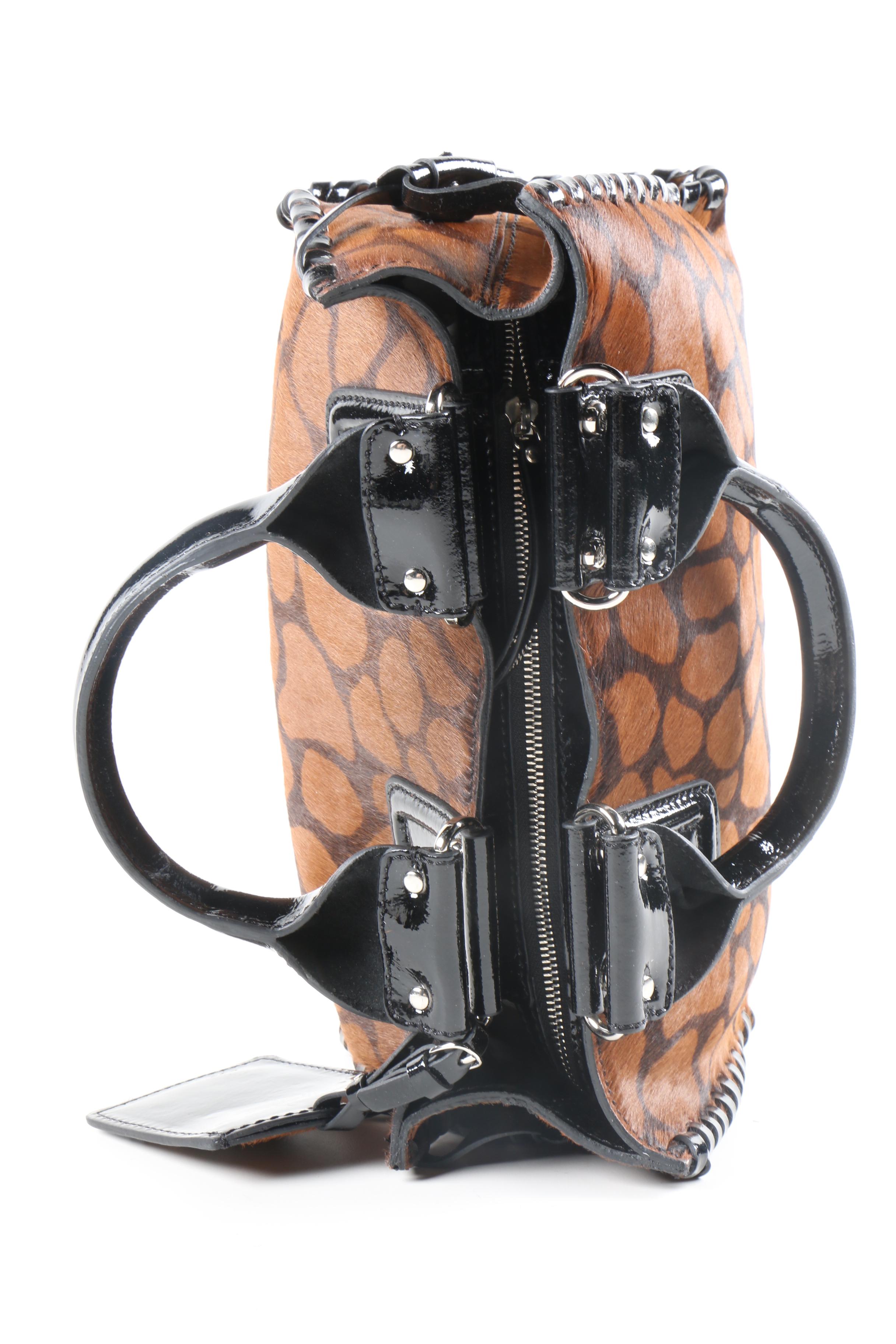 Francesco Biasia Calf Hair and Patent Leather Handbag