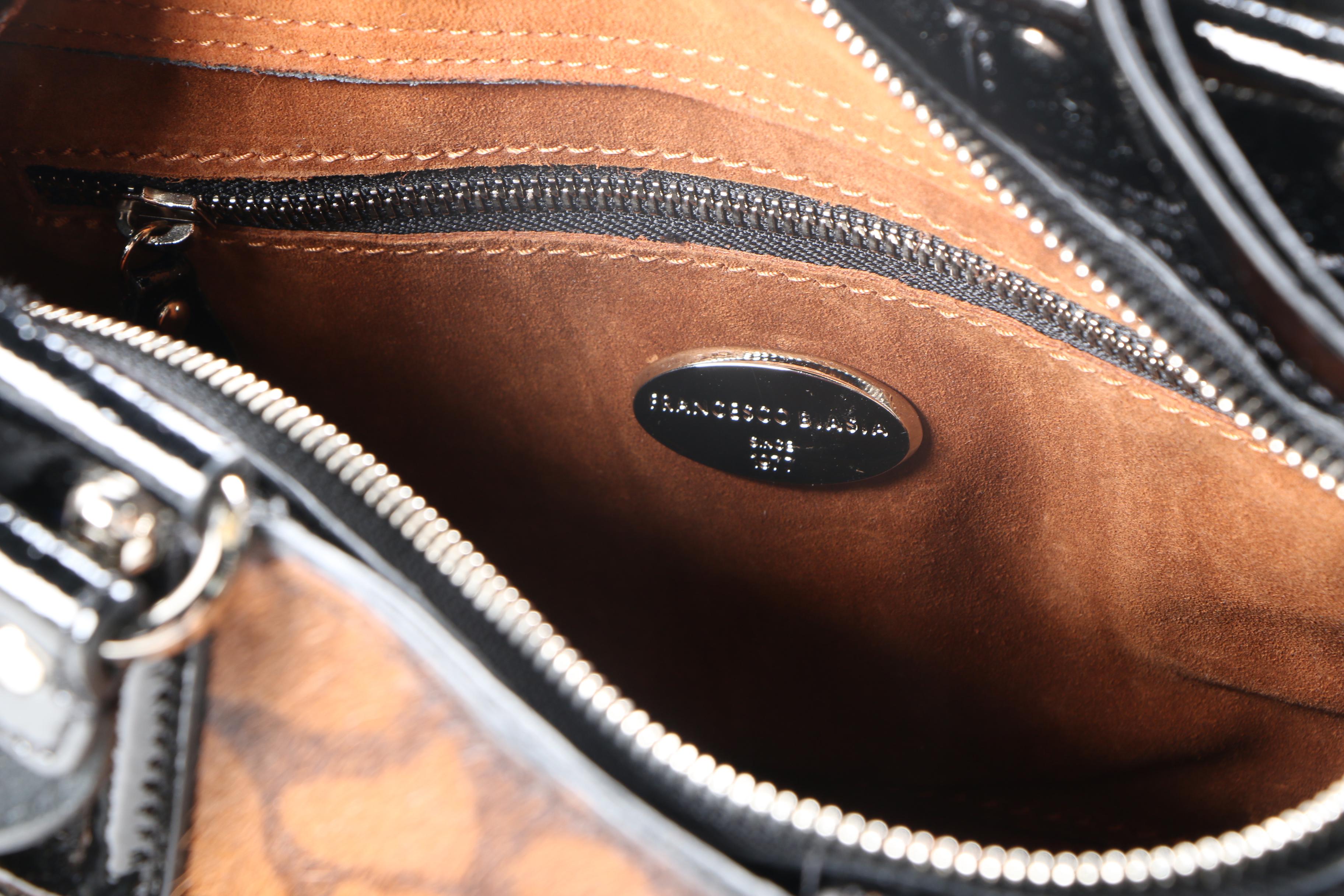 Francesco Biasia Calf Hair and Patent Leather Handbag
