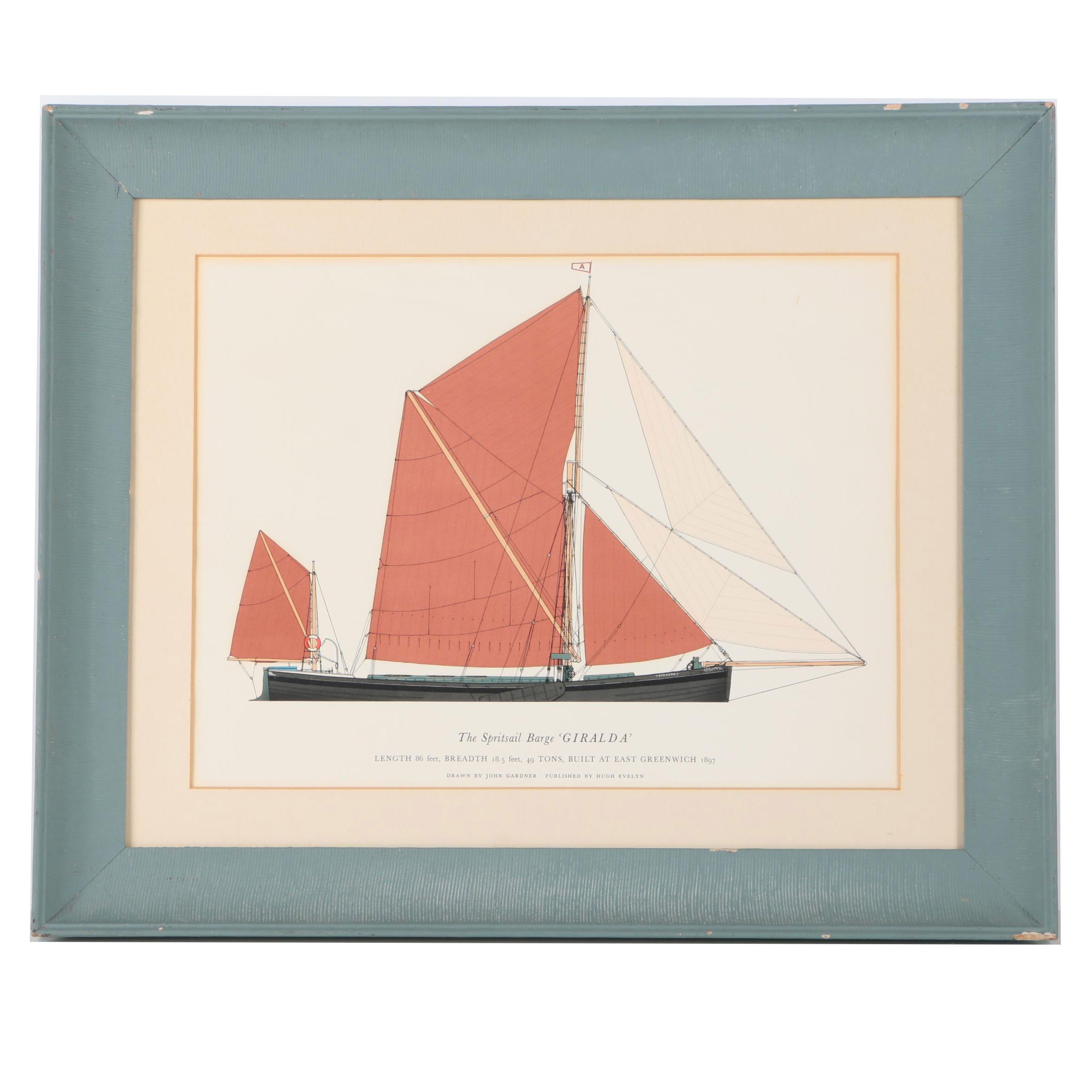 Color Lithograph After John Gardner "The Spritsail Barge 'Giralda'"