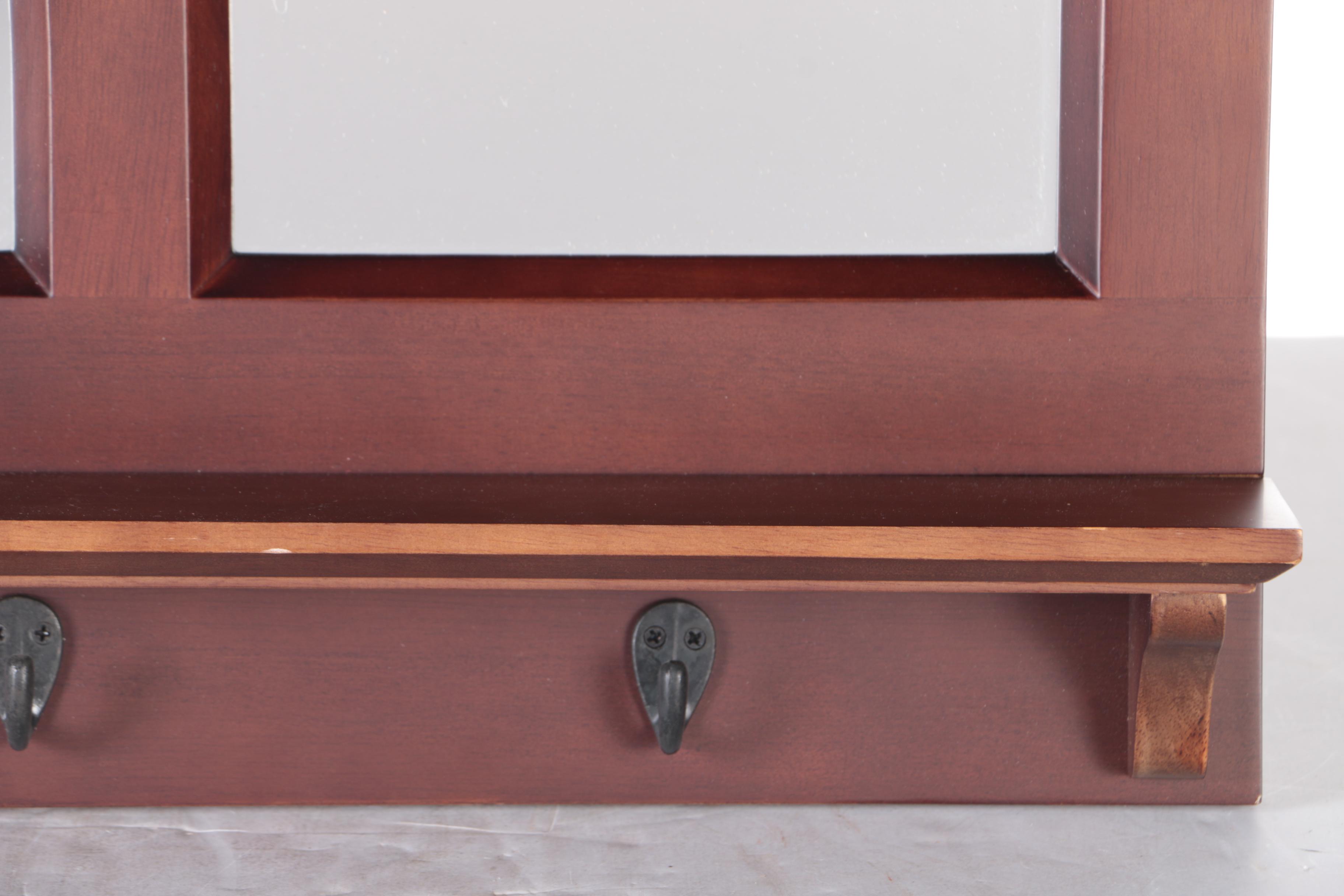 Rectangular Wall Shelf with Mirrors and Pegs