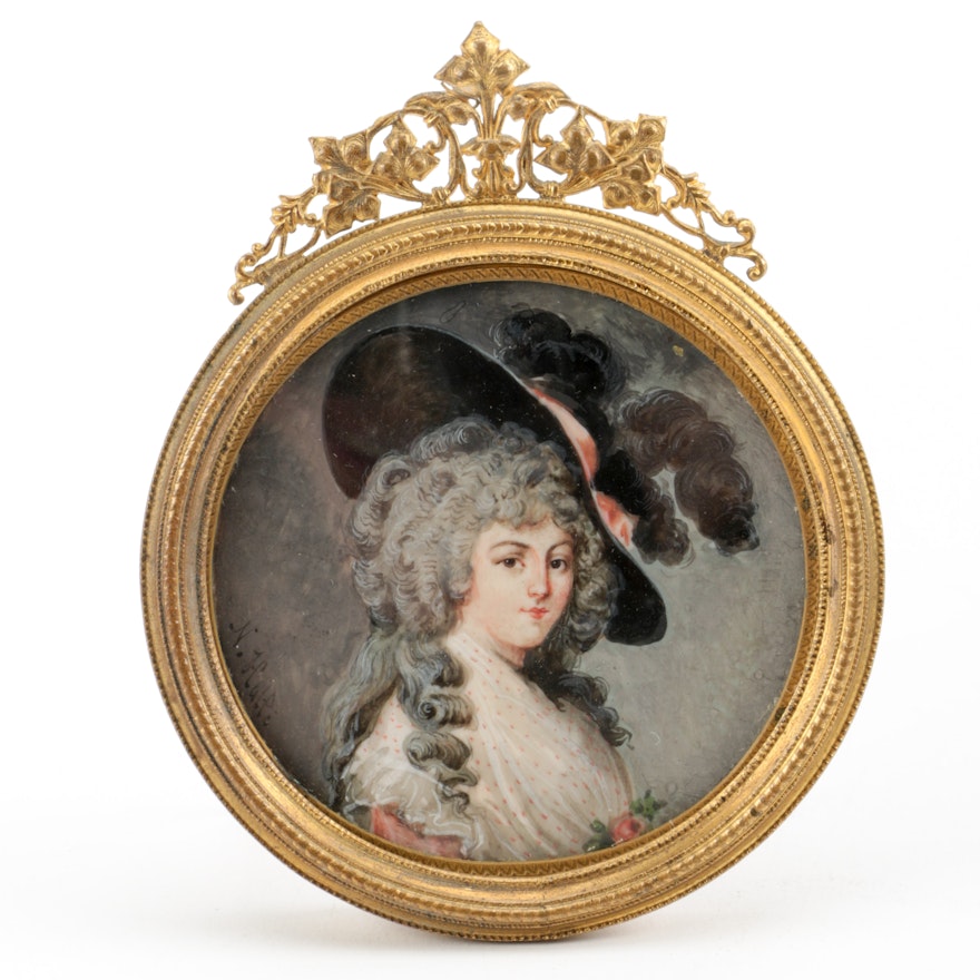 19th Century French Gouache Miniature Portrait