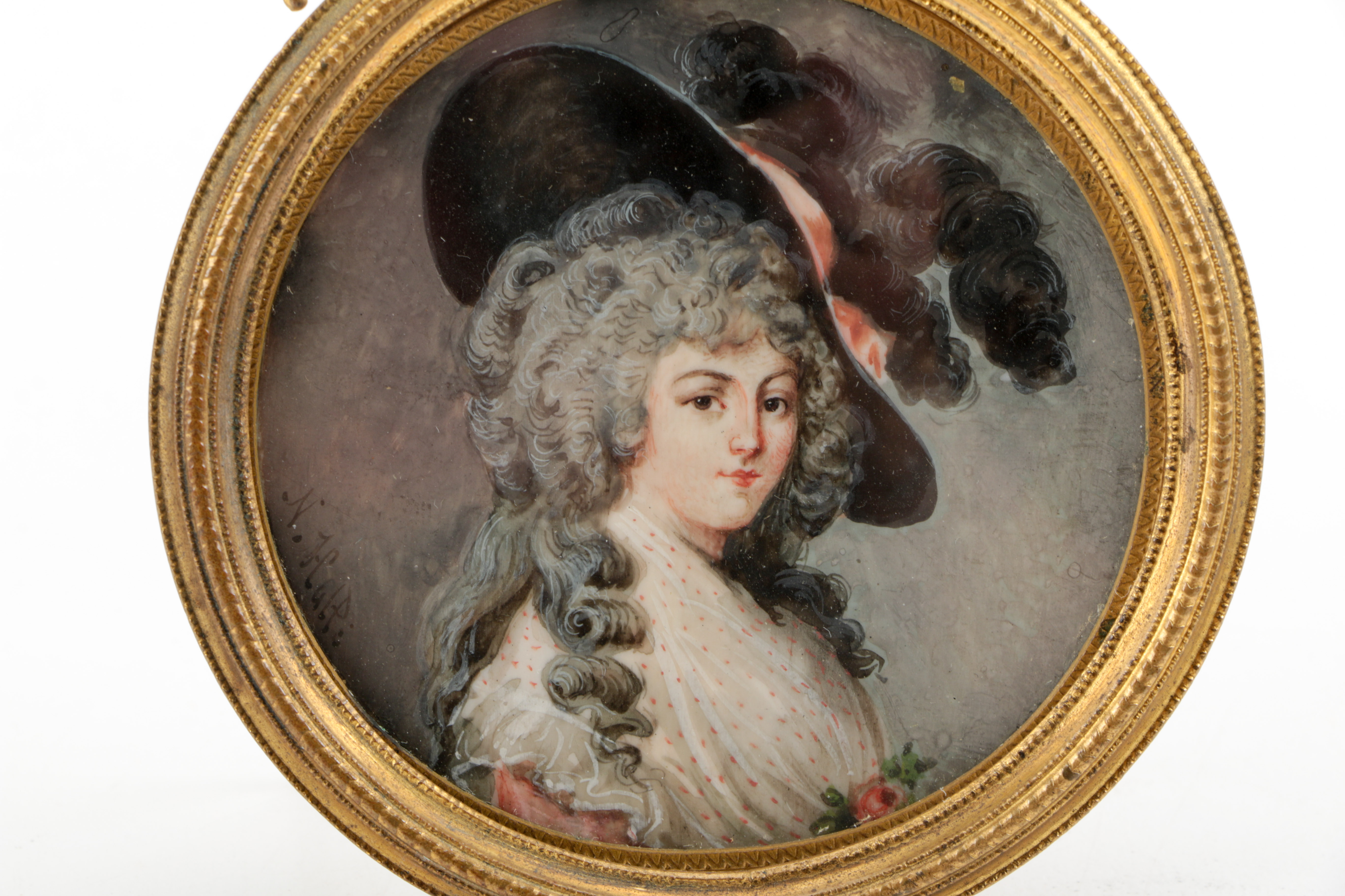 19th Century French Gouache Miniature Portrait