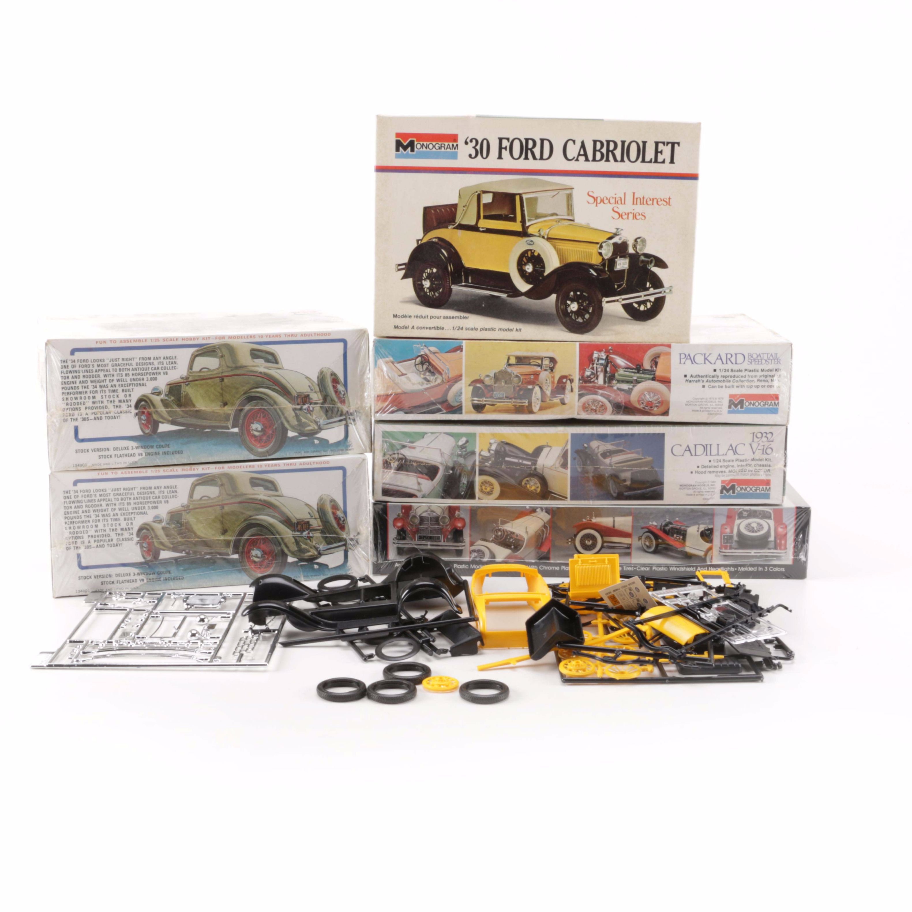 Assorted Model Car Kits Including Monogram, Lindberg, and AMT