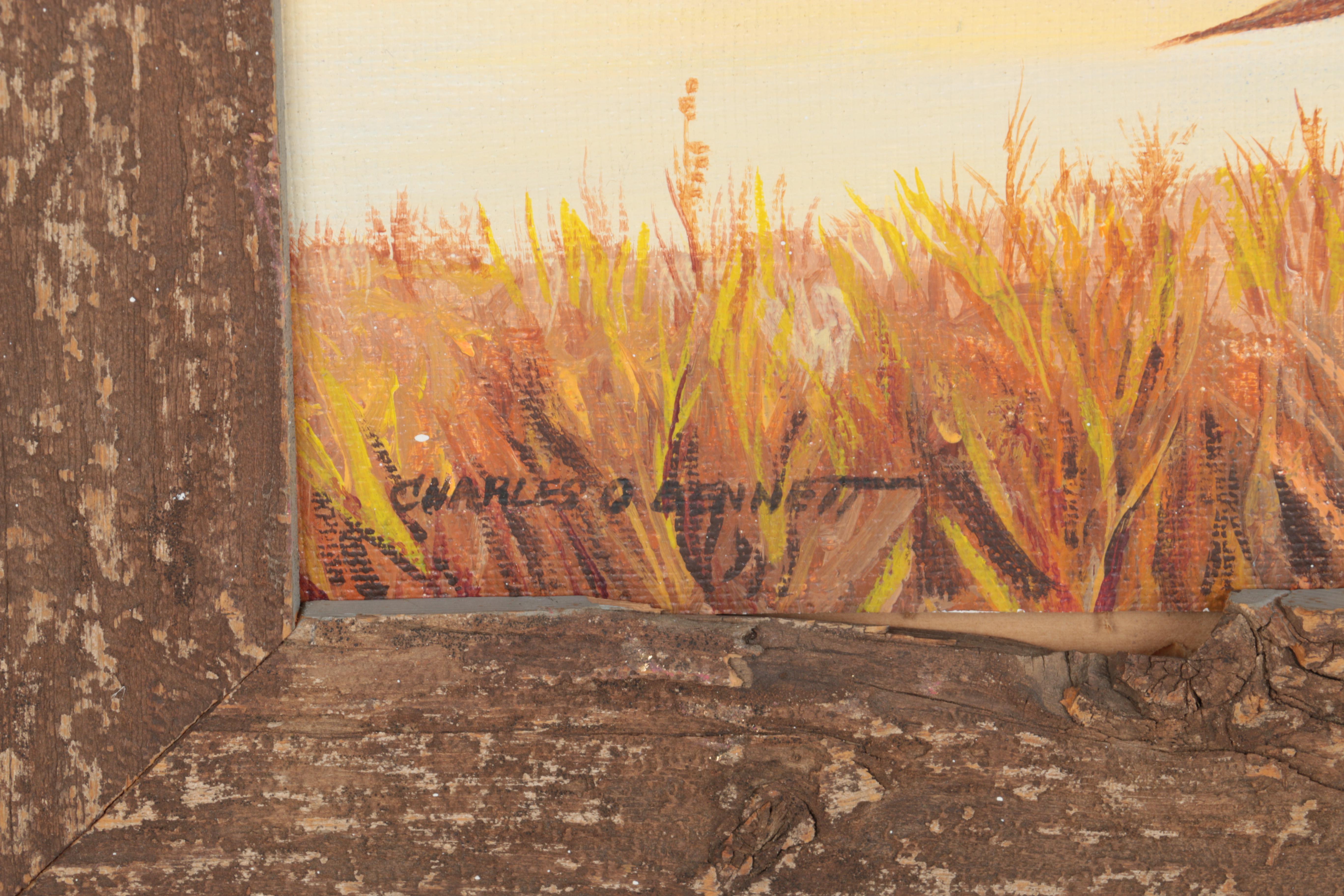 Charles O. Bennett Oil Painting on Canvas Board of Pheasants in Flight