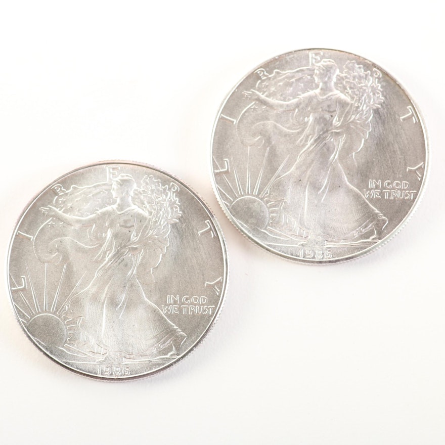 Group of Two 1986 One Dollar U.S. Silver Eagles