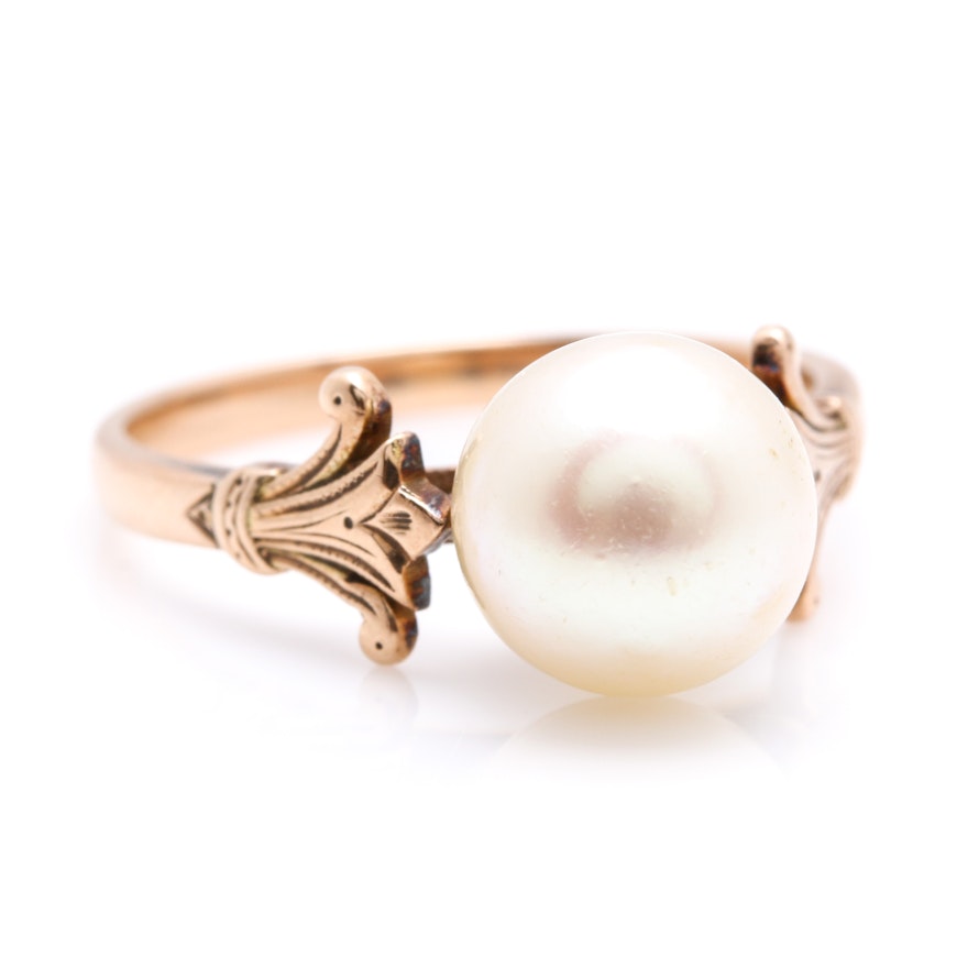 14K Yellow Gold Cultured Pearl Solitaire Ring