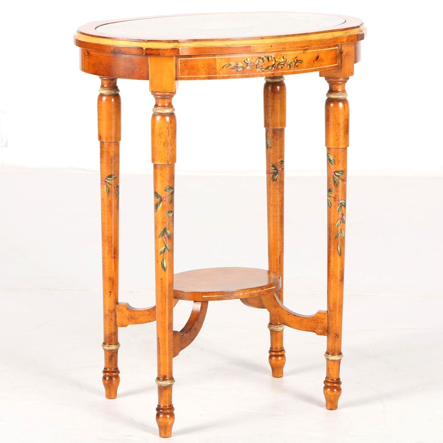 Louis XVI Inspired Glass Top Accent Table