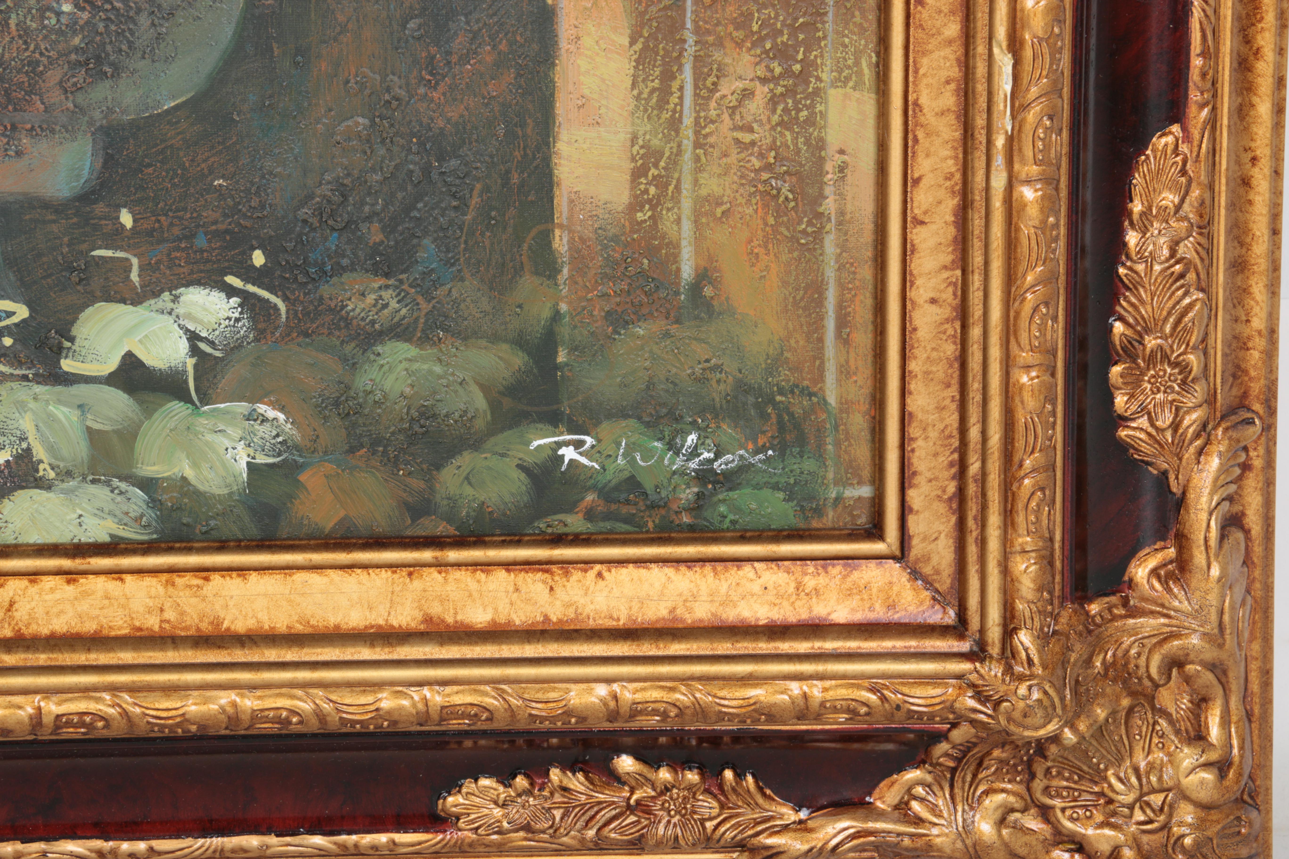 R. Wilcox Oil Painting on Canvas of a Potted Palm