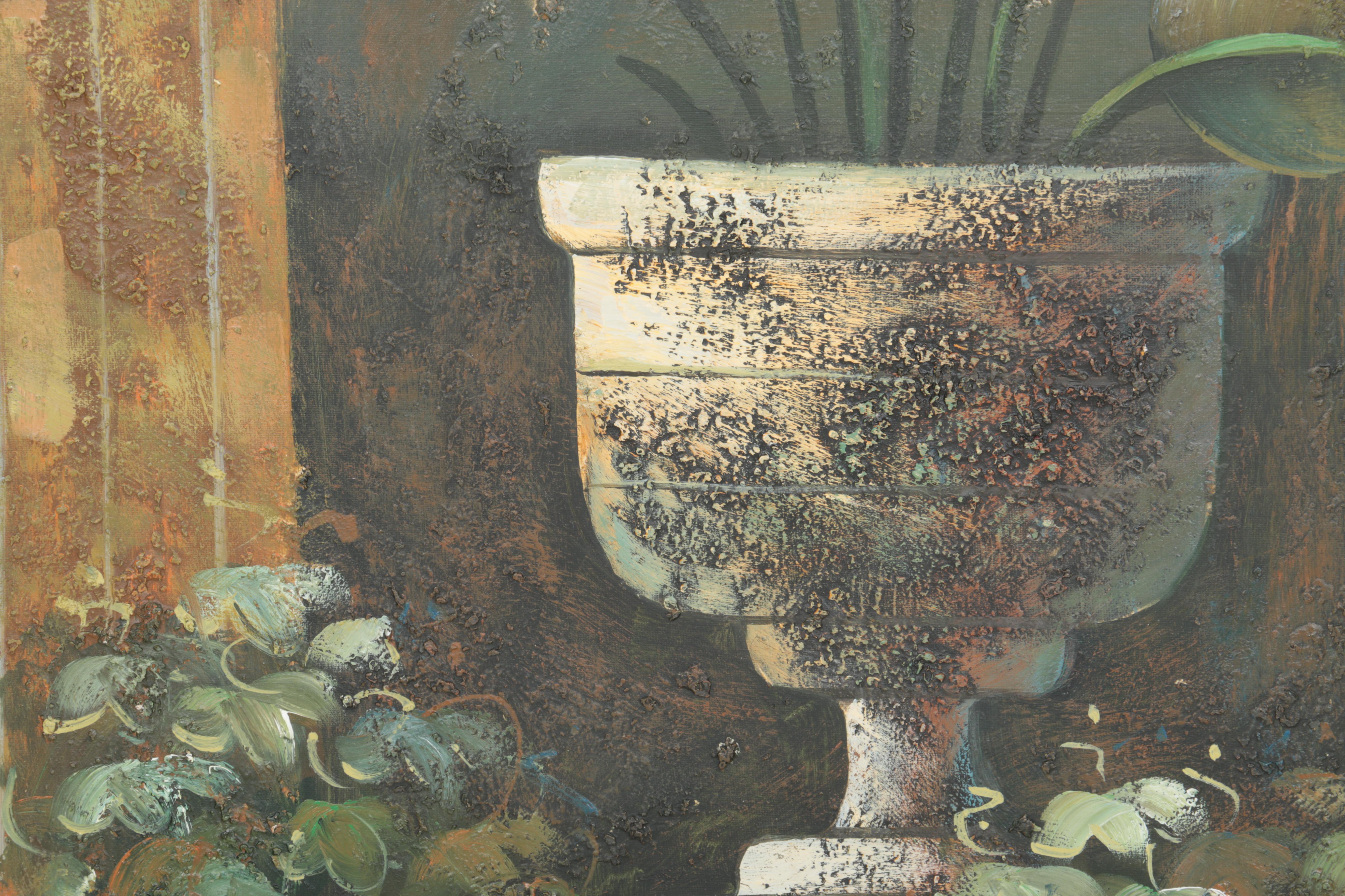 R. Wilcox Oil Painting on Canvas of a Potted Palm