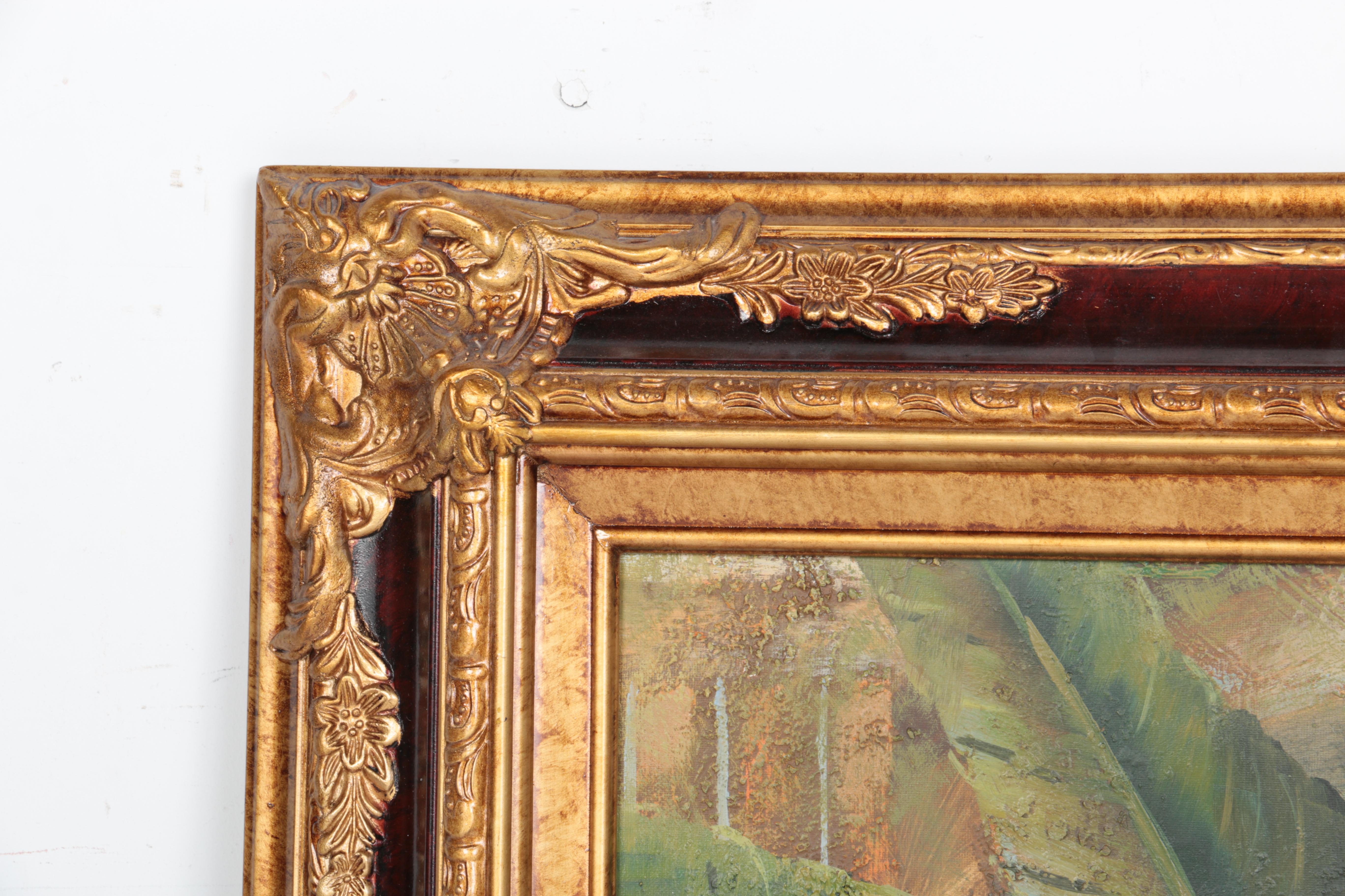 R. Wilcox Oil Painting on Canvas of a Potted Palm