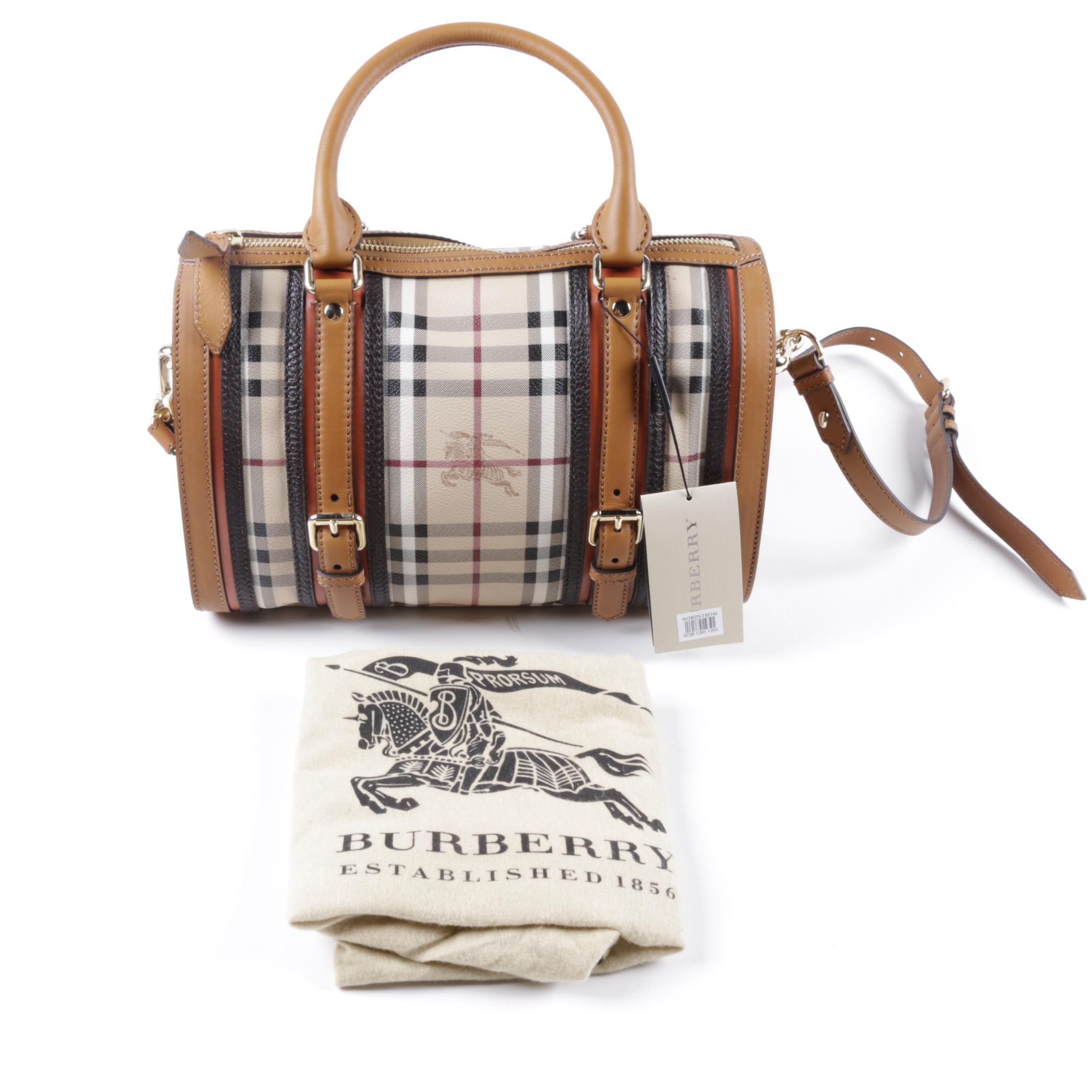 Burberry Coated Canvas Plaid Satchel with Dust Bag