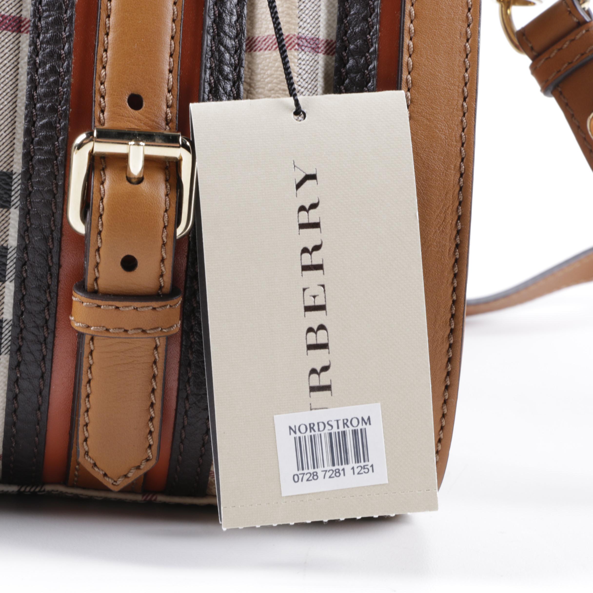 Burberry Coated Canvas Plaid Satchel with Dust Bag