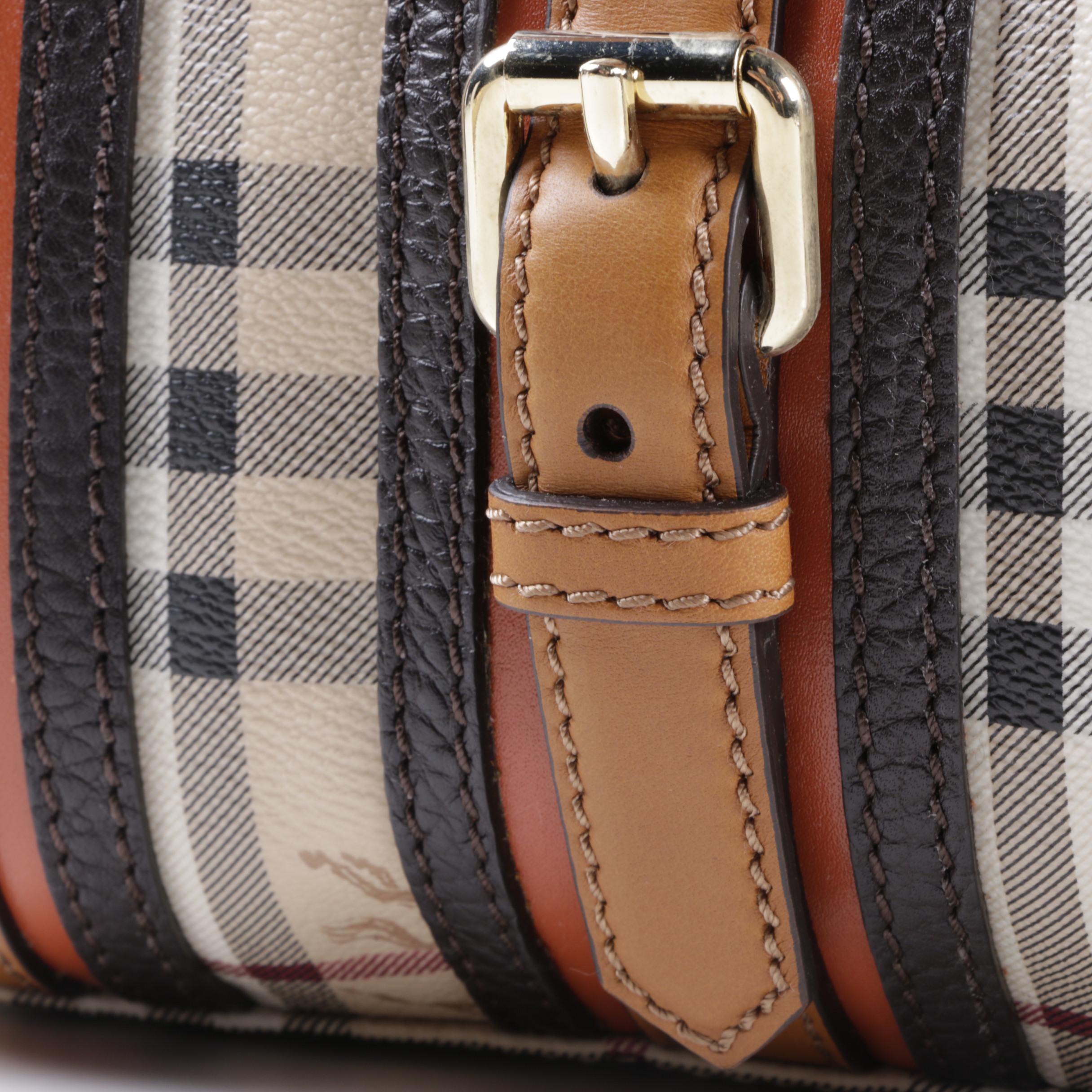 Burberry Coated Canvas Plaid Satchel with Dust Bag