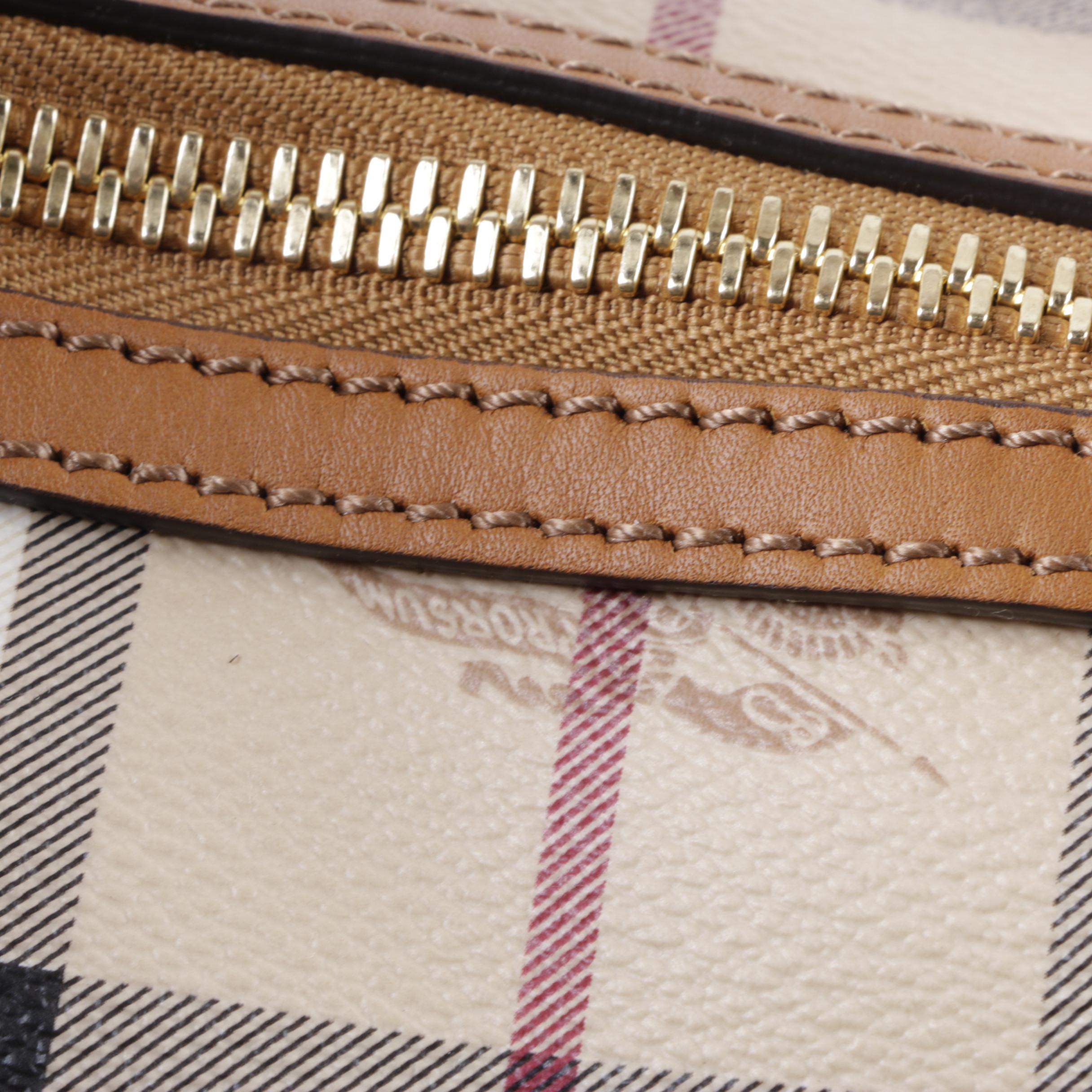 Burberry Coated Canvas Plaid Satchel with Dust Bag