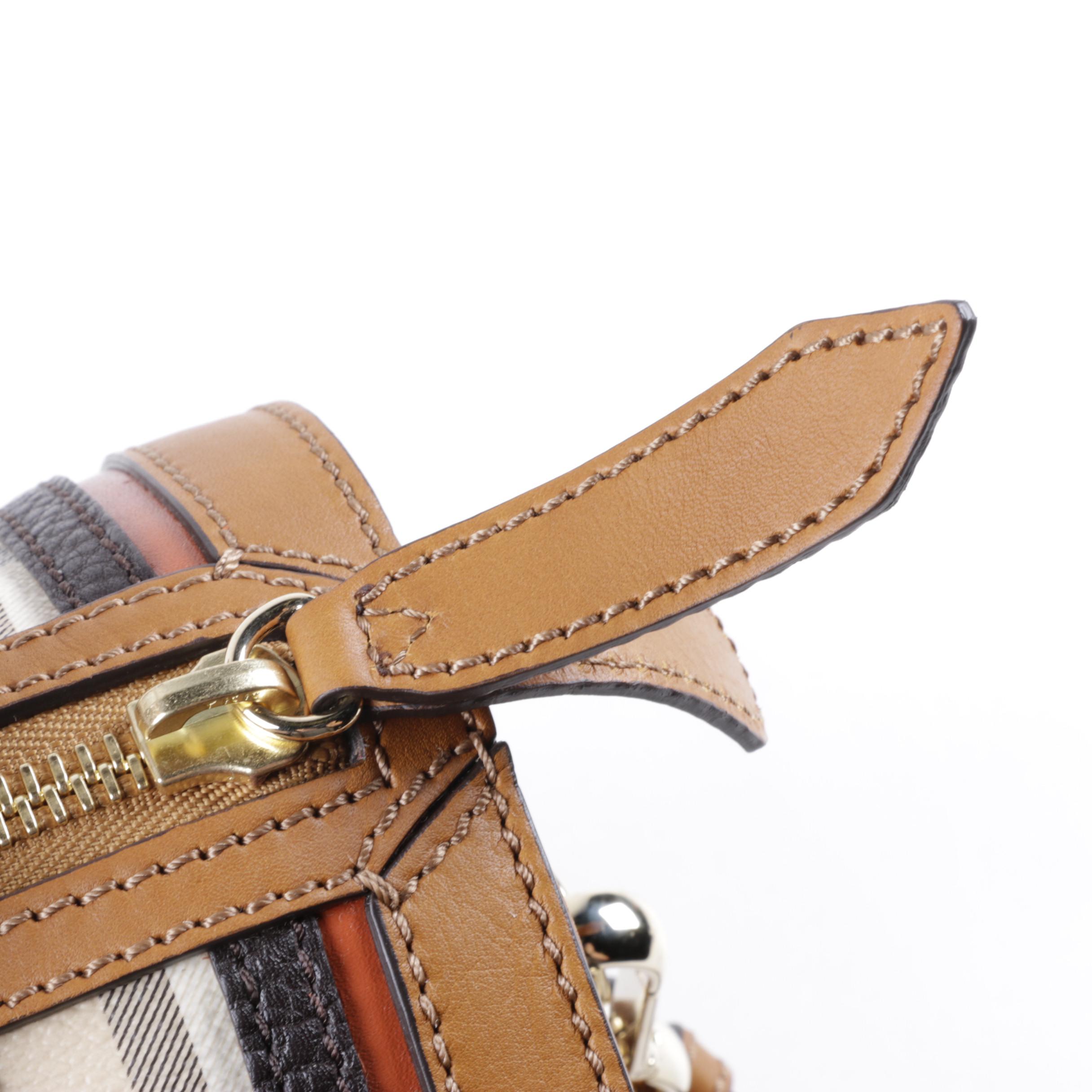 Burberry Coated Canvas Plaid Satchel with Dust Bag