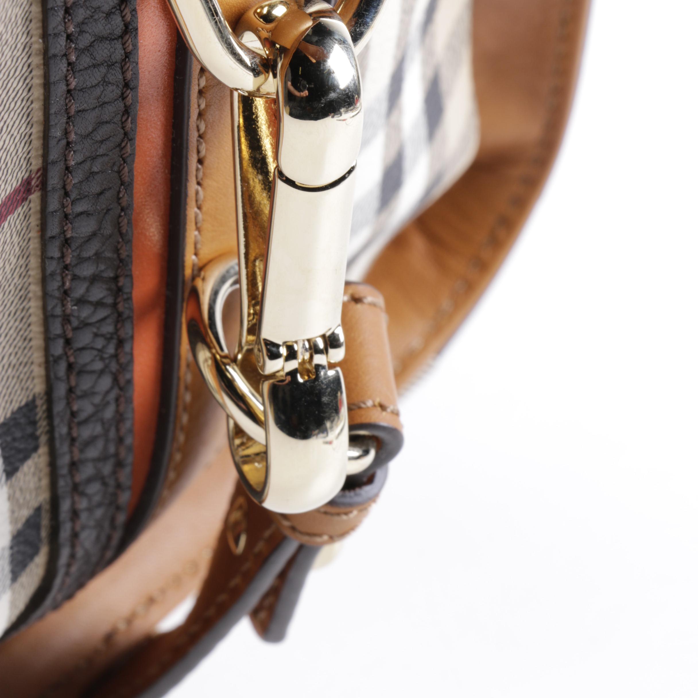 Burberry Coated Canvas Plaid Satchel with Dust Bag