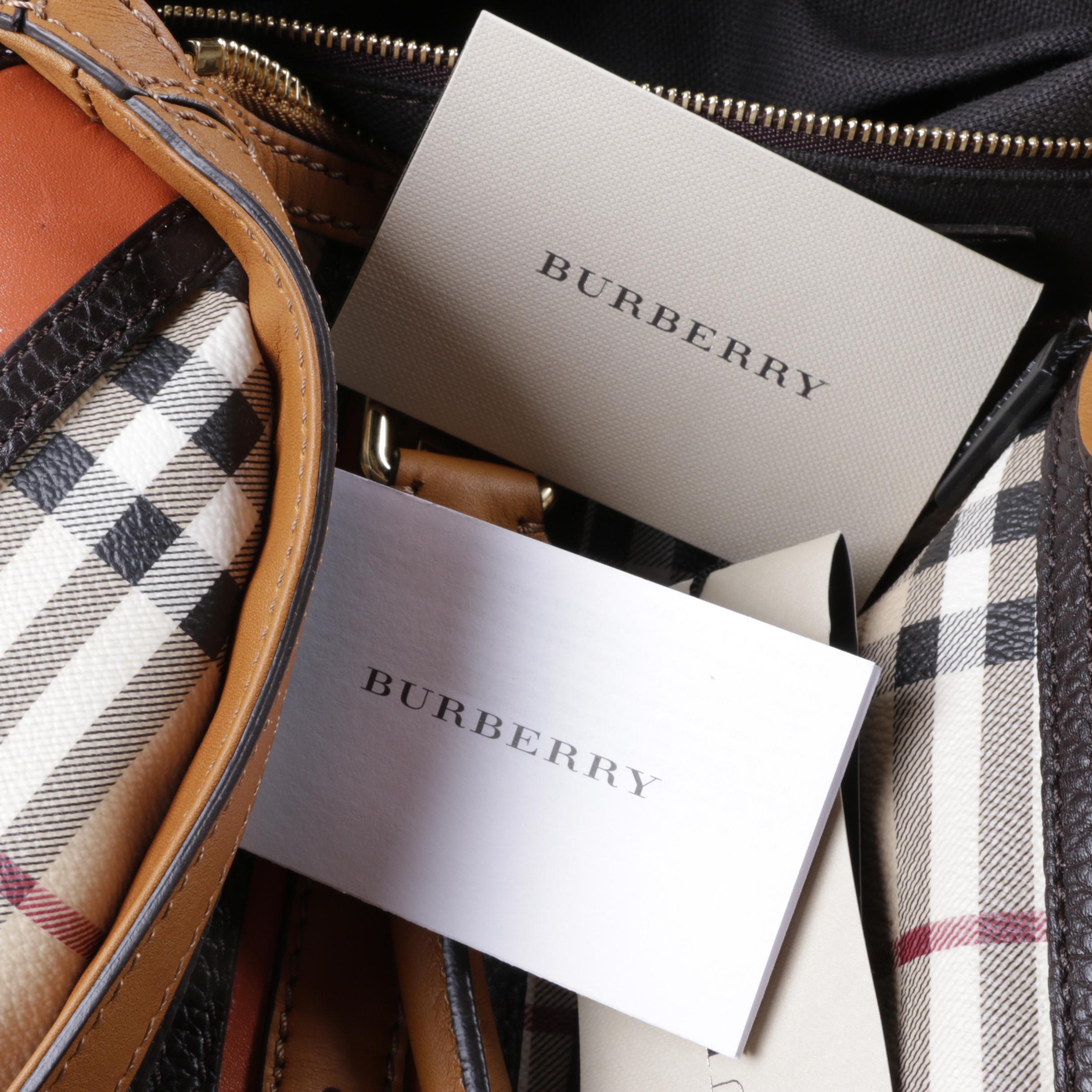 Burberry Coated Canvas Plaid Satchel with Dust Bag