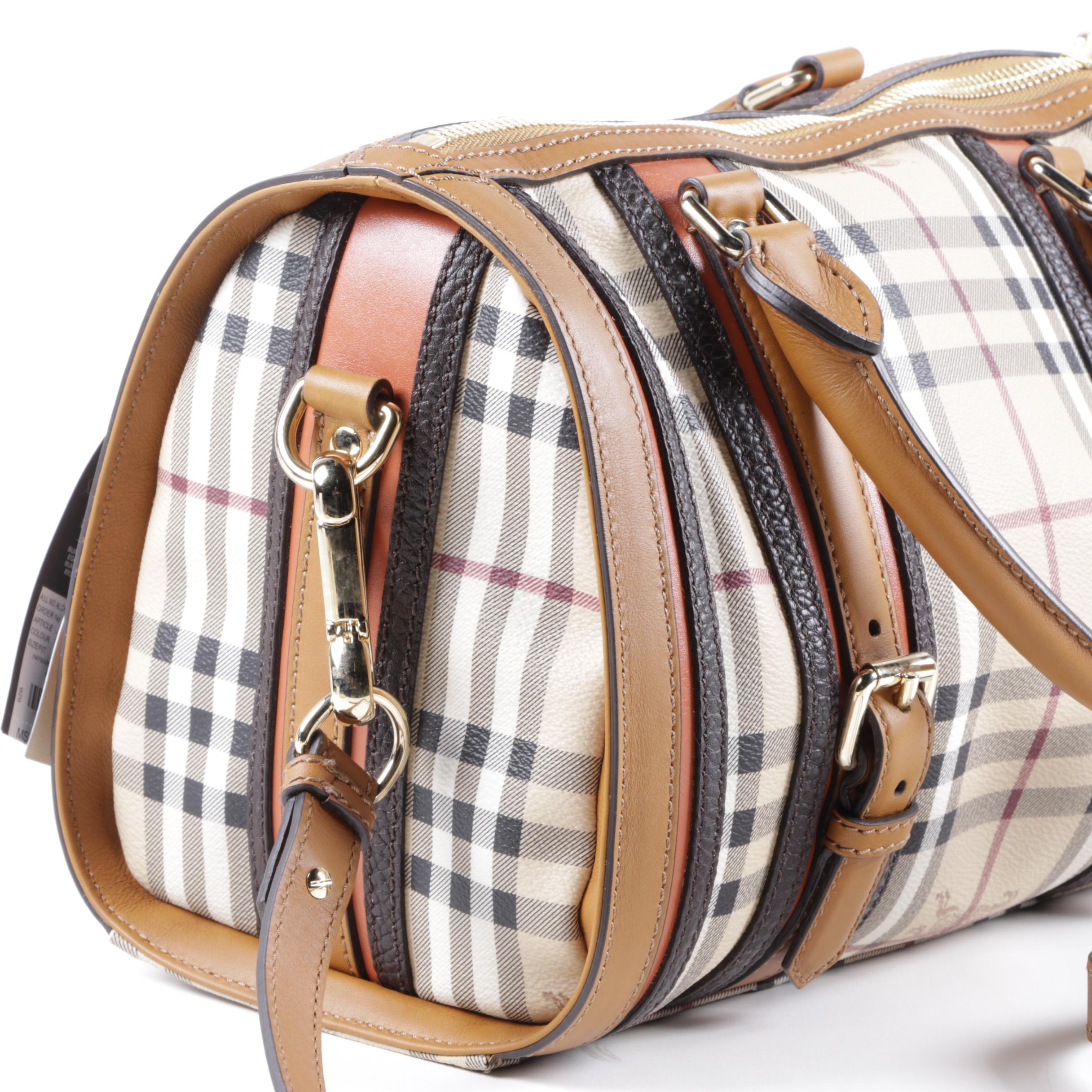Burberry Coated Canvas Plaid Satchel with Dust Bag