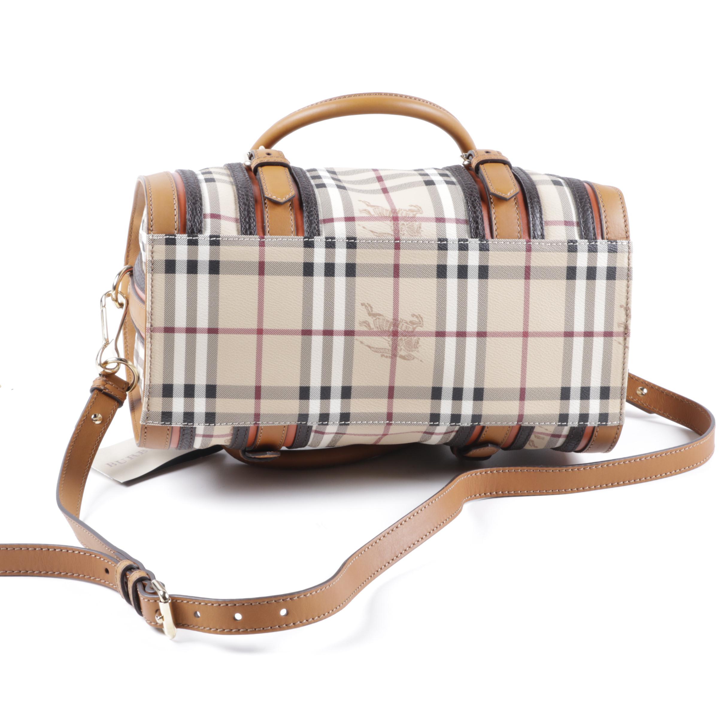 Burberry Coated Canvas Plaid Satchel with Dust Bag