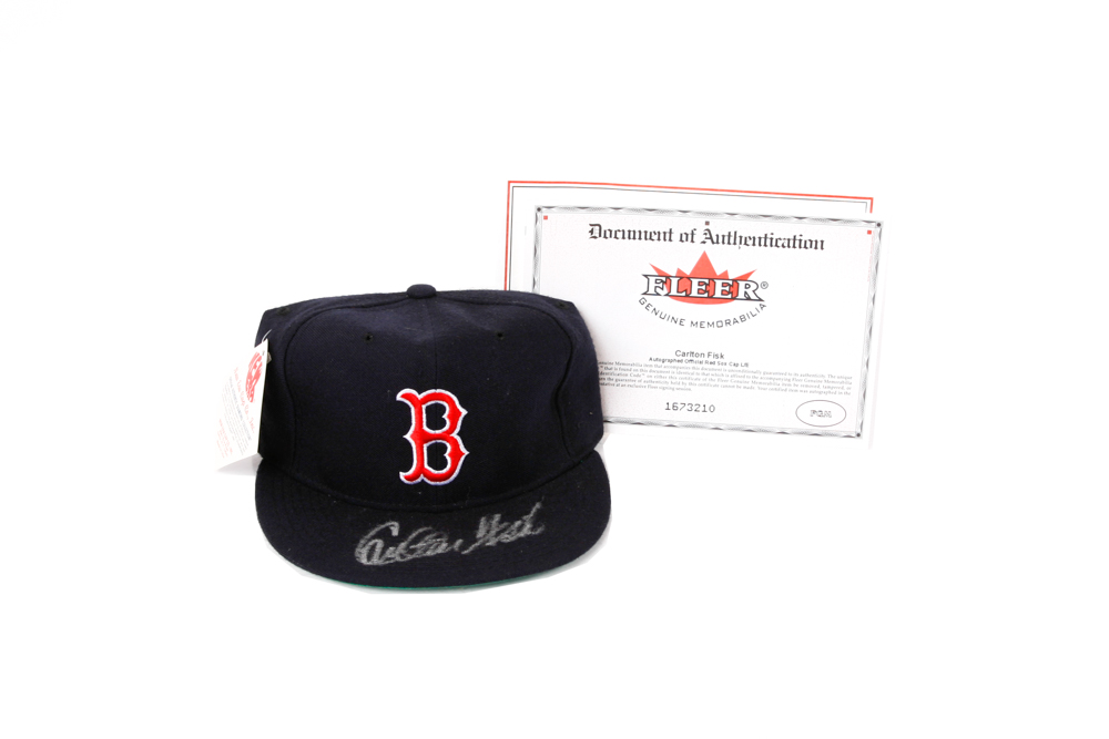Carlton Fisk Autographed Official Red Sox Cap with COA by Fleer