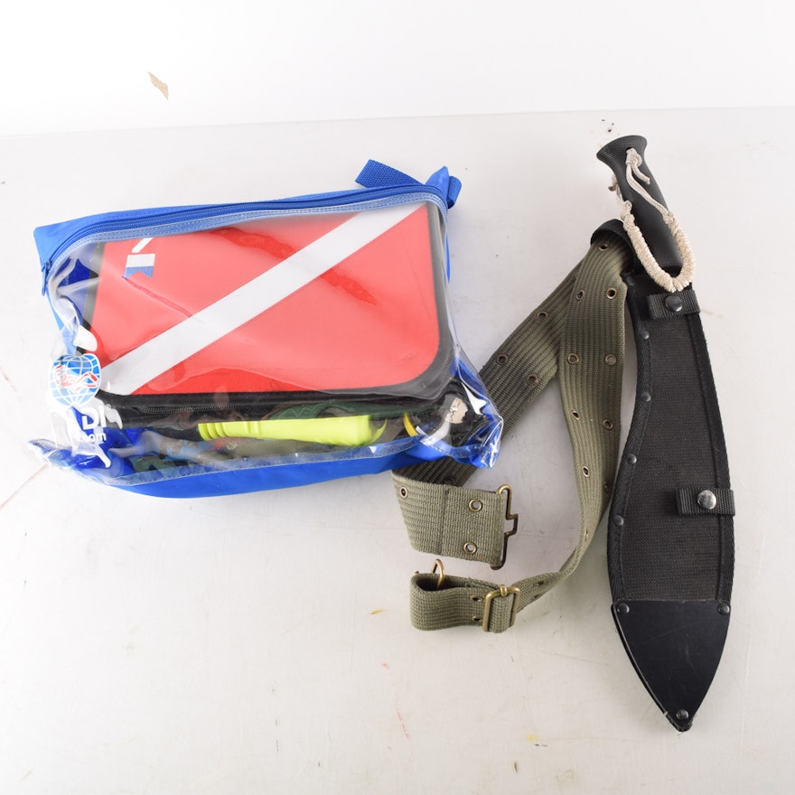 Machete with Sheath and a PADI Open Water Diver Manual and Kit