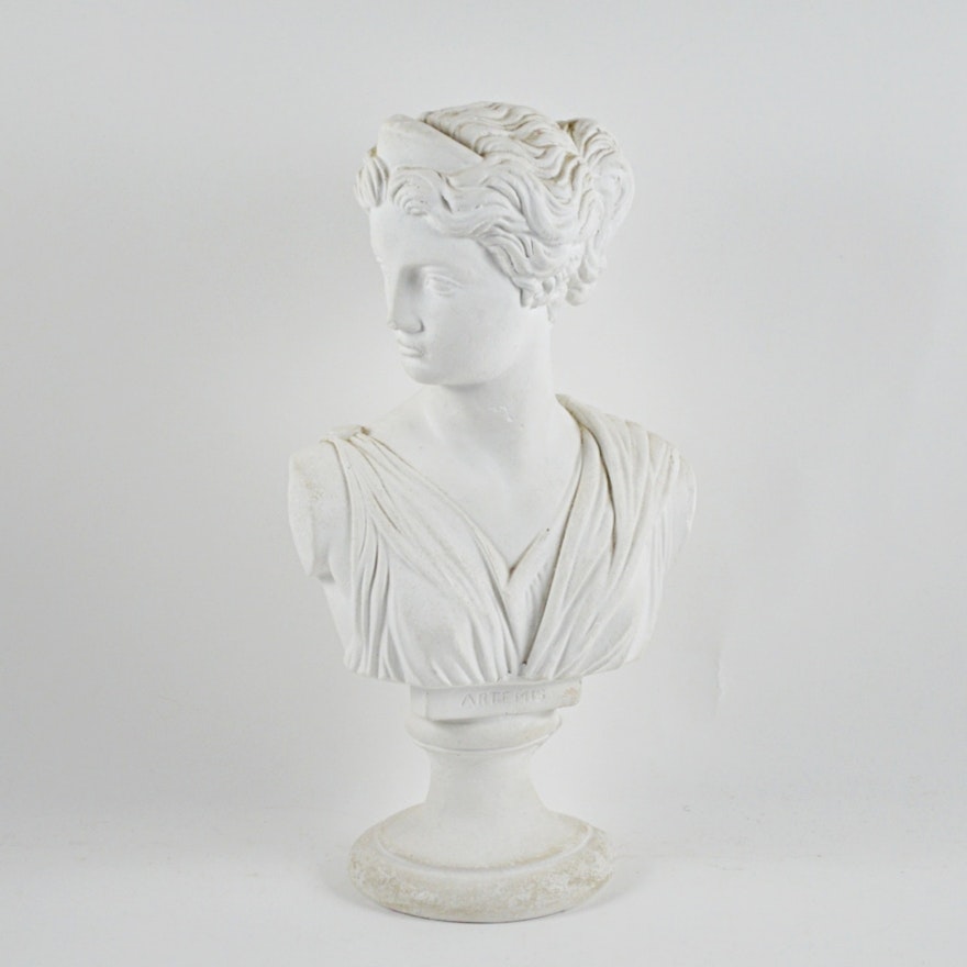 Cast Plaster Reproduction Bust of Artemis From Greek Mythology